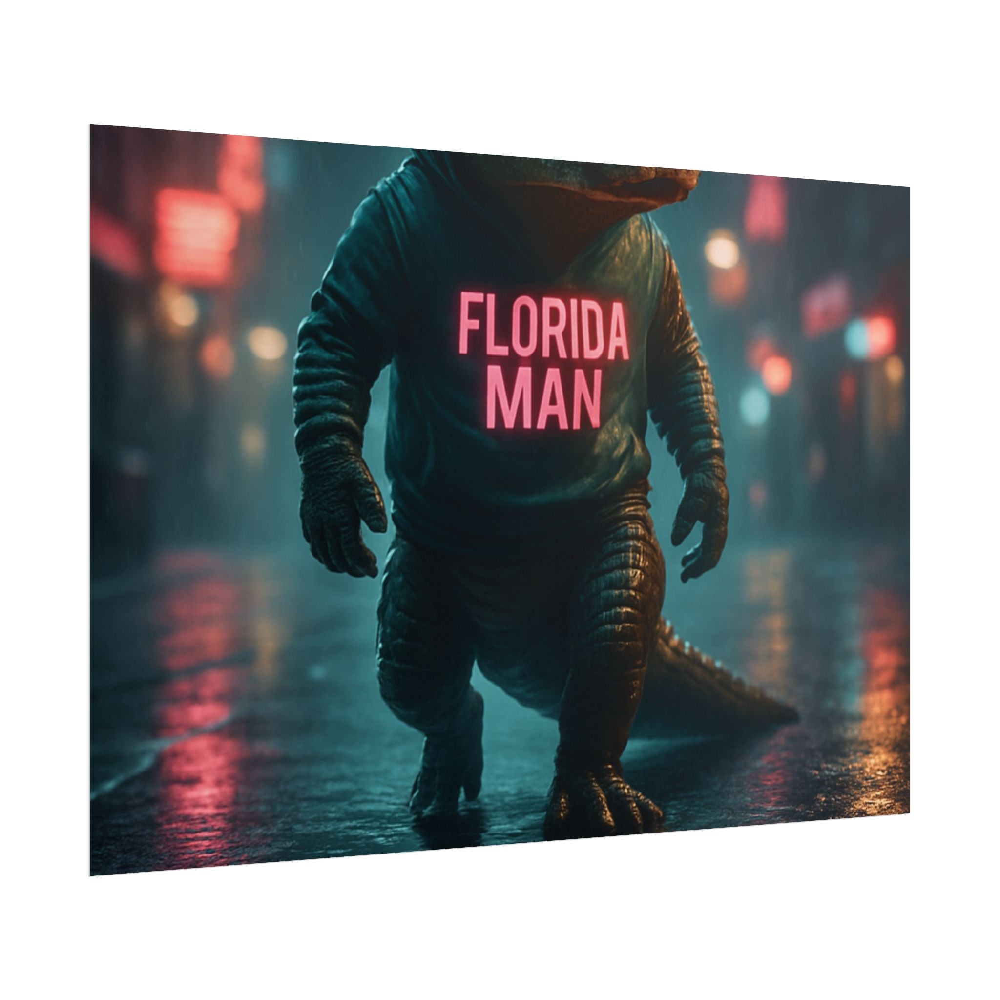 Rolled Posters - Florida Man Gaming Alligator Cyberpunk 3D Render