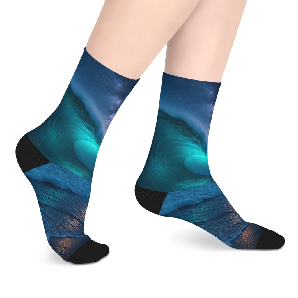 Ocean Wave Mid-Length Socks, Unique Gift for Beach Lovers, Cozy Socks for Summer, Perfect for Daily Wear or Festivals