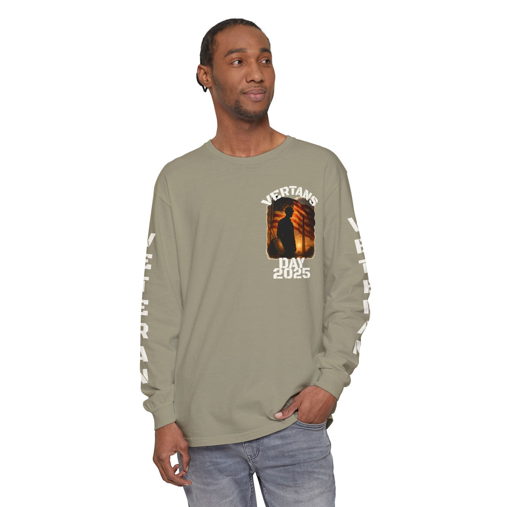 Veteran Tribute Long Sleeve T-Shirt — Patriotic Flag & Poem Design