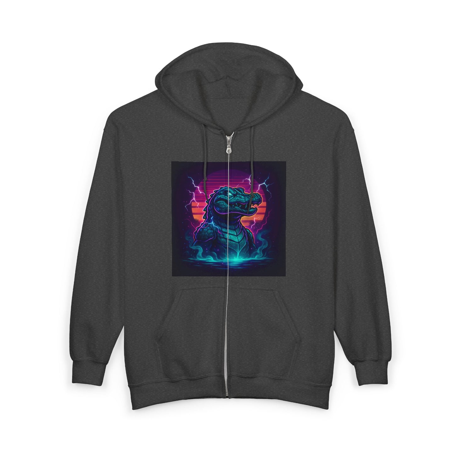 Retro Godzilla Zip Hoodie | Unisex Heavy Blend Hoodie for Fans | 80s Style, Cozy Sweatshirt, Unique Gift, Movie Merch, Warm Outerwear