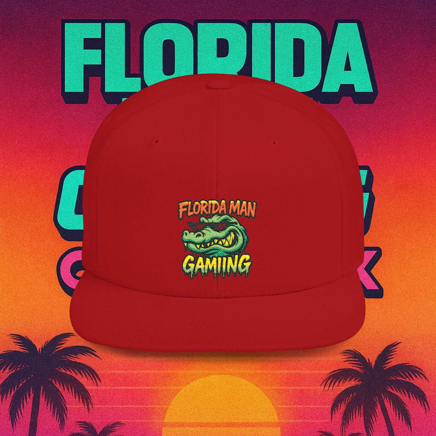 Florida Man Gaming Snapback Hat, Trendy Flat Bill Cap, Fun Gaming Accessory, Perfect for Gifts, Casual Style, Summer Vibes