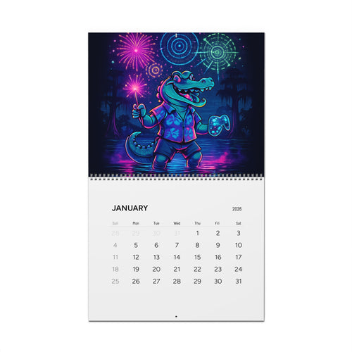 2026 Neon Alligator Art Wall Calendar — Funky Retro Aesthetic Monthly Planner