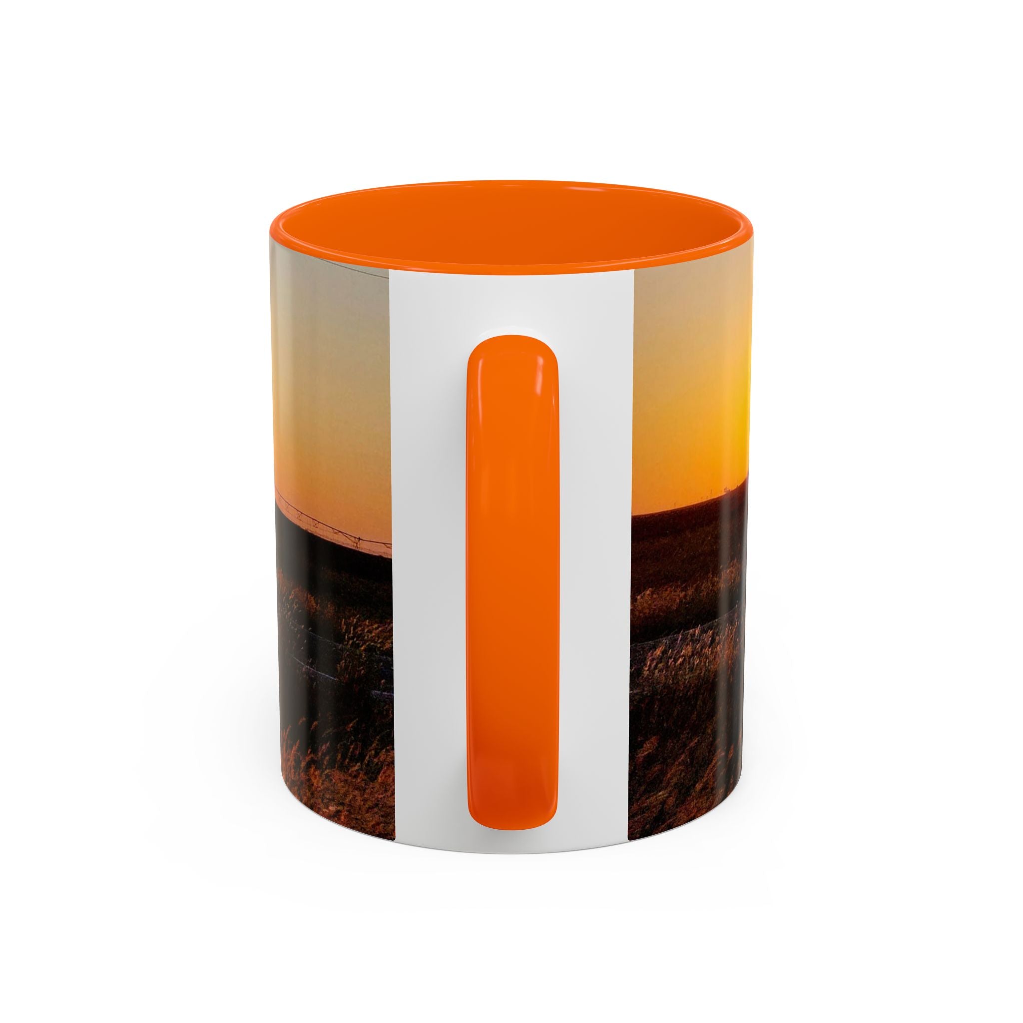 Sunset Prairie Accent Coffee Mug — Warm Sunrise Landscape 11/15oz