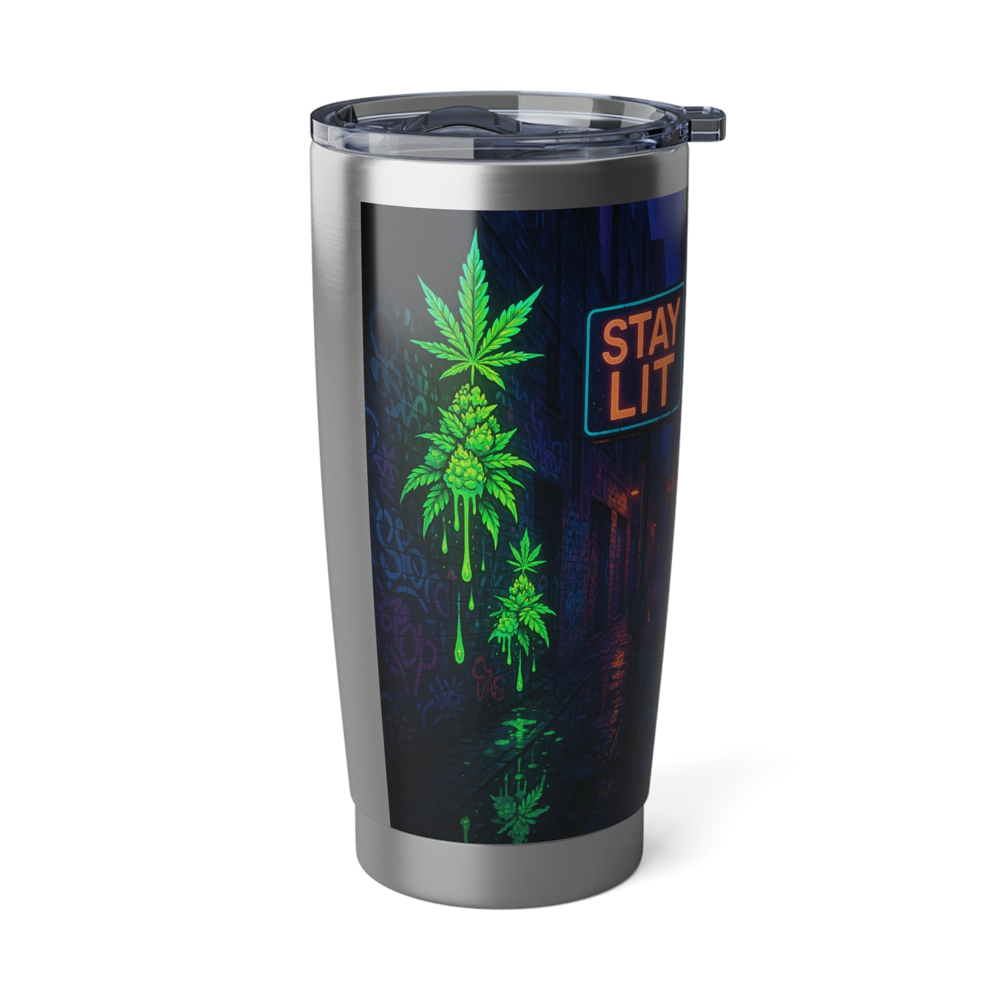 Vibrant Stay Lit Tumbler, 20oz Travel Mug, Cool Gift for Stoners, Everyday Use, Party Accessory, Eco-Friendly Drinkware