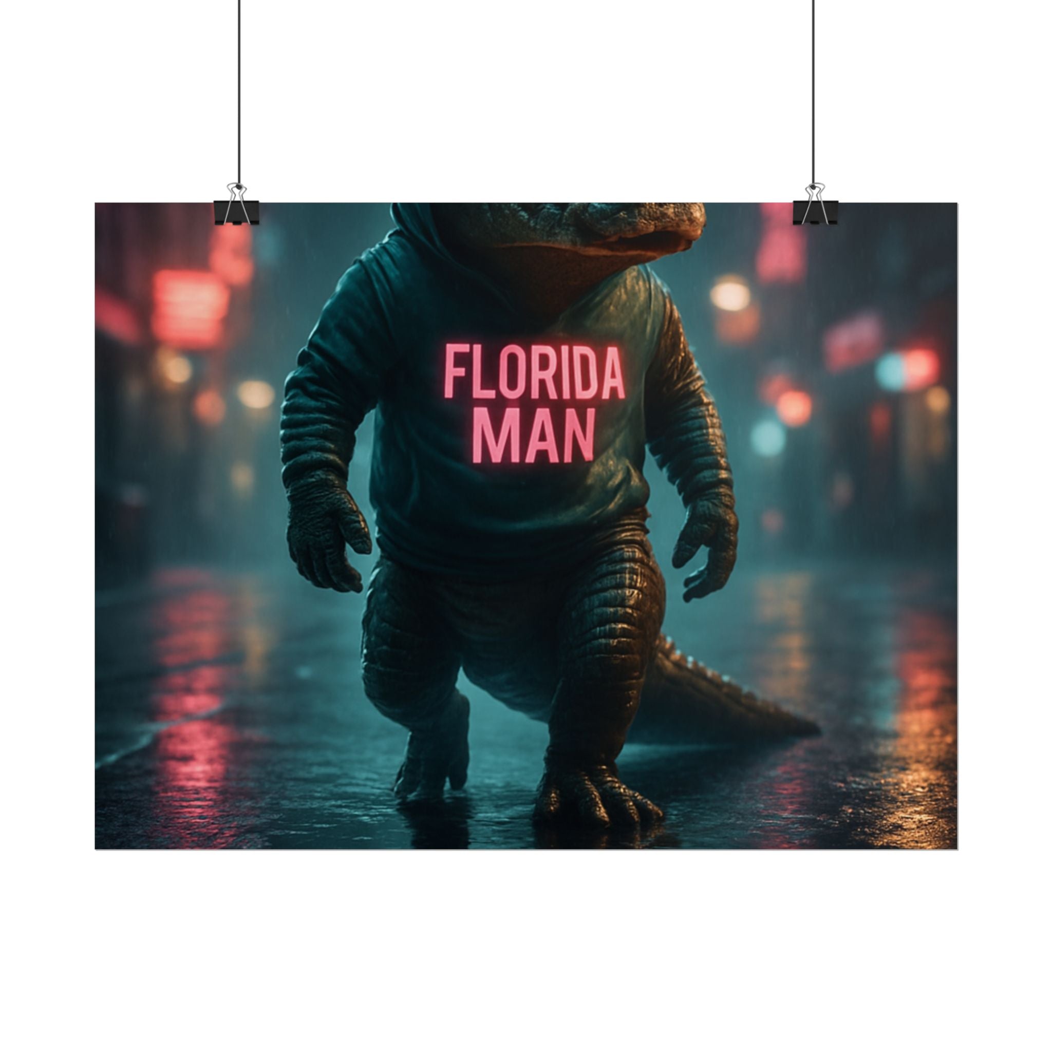 Rolled Posters - Florida Man Gaming Alligator Cyberpunk 3D Render