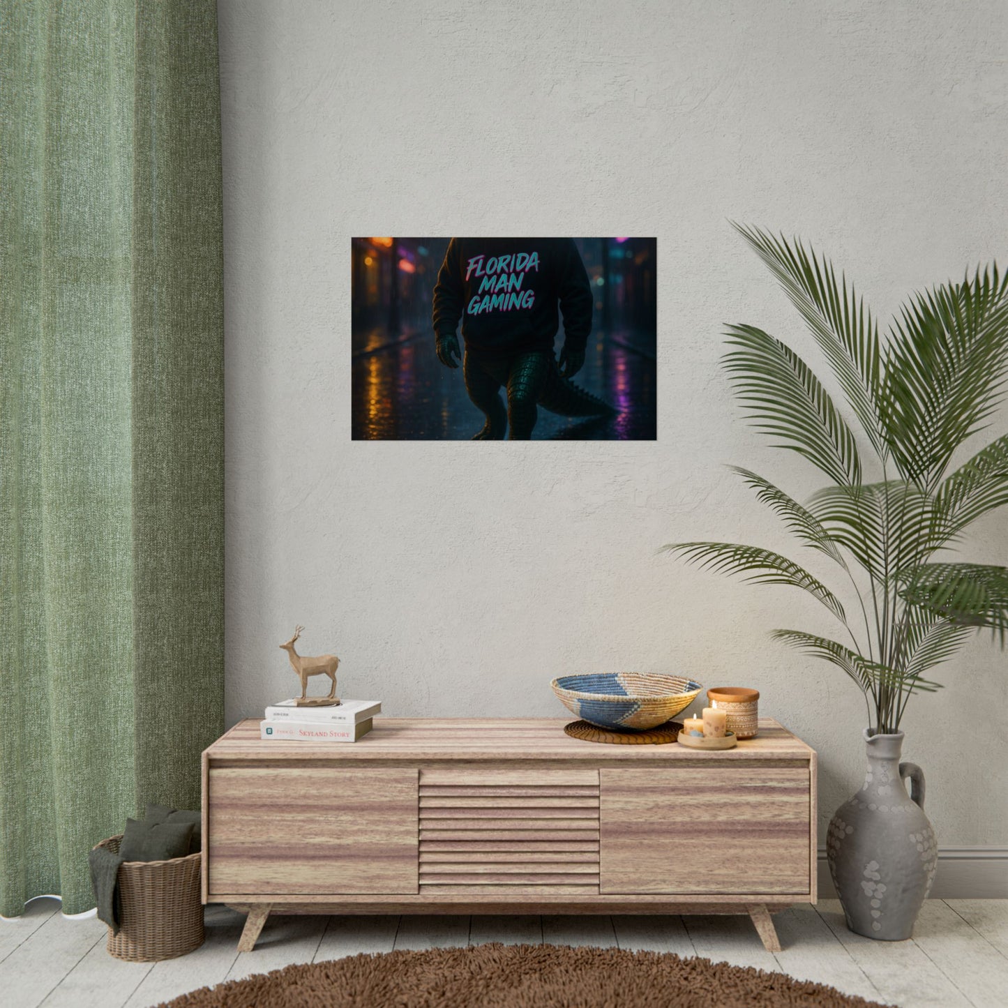 Rolled Posters - Florida Man Gaming Alligator Neon Cyberpunk Scene