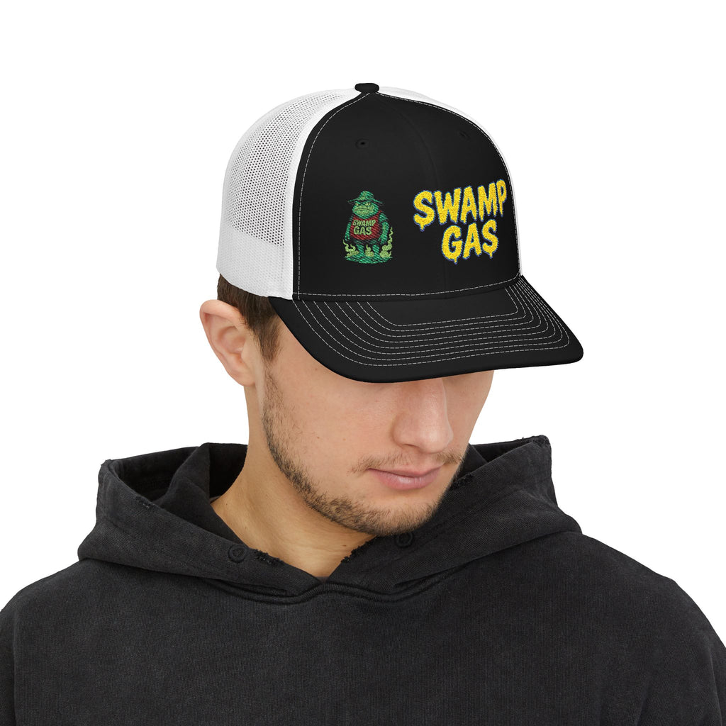 Swamp Gas Snapback Trucker Cap, Fun Summer Hat, Casual Outdoor Cap, Unique Gift for Him/Her, Festival Headwear, Retro Style Cap