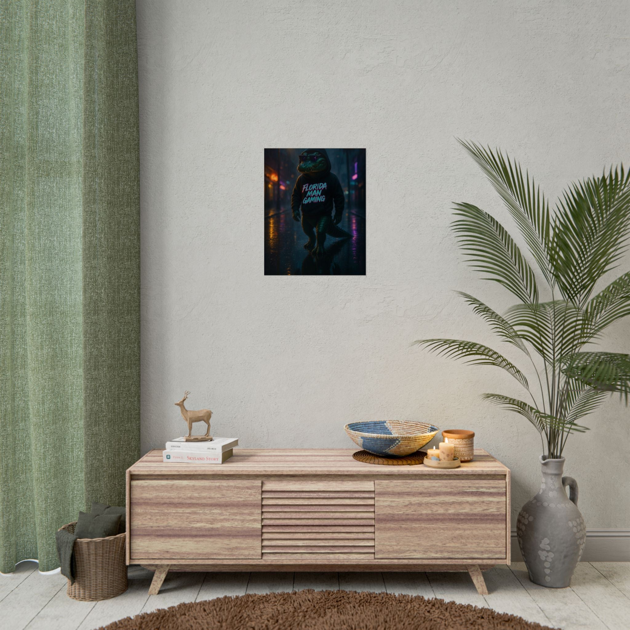 Rolled Posters - Florida Man Gaming Alligator Neon Cyberpunk Scene
