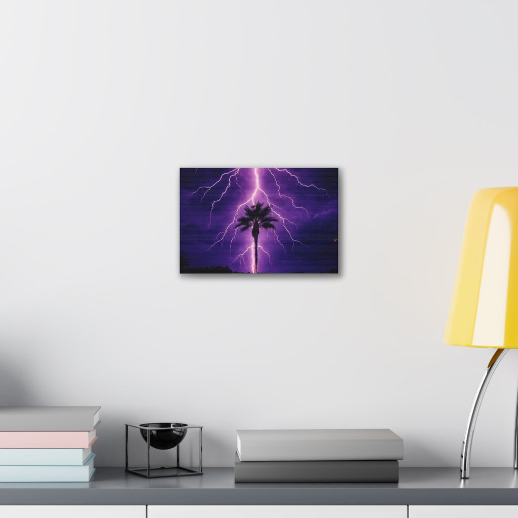 Purple Lightning Palm Tree Canvas Wall Art — Storm Photography Stretched Canvas