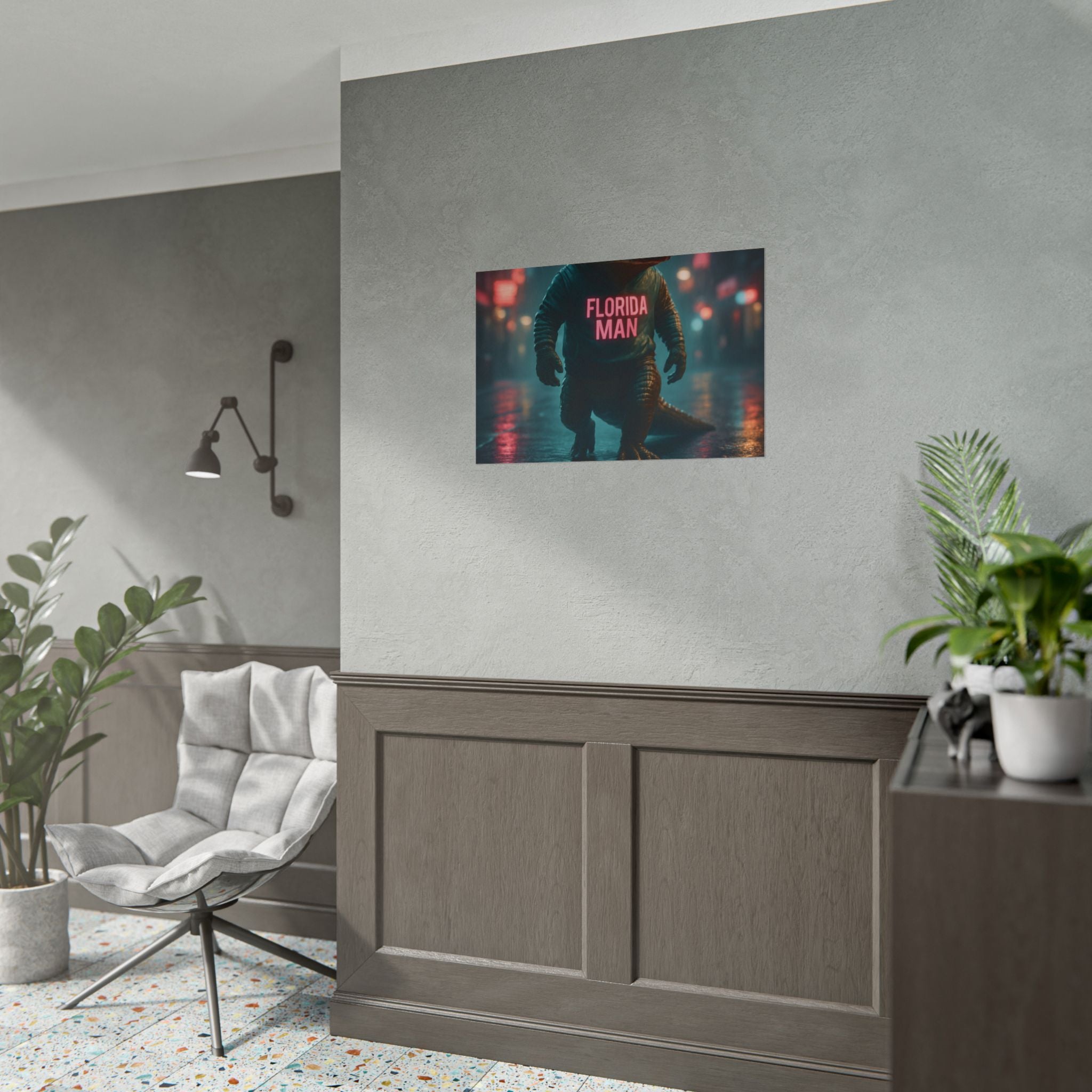 Rolled Posters - Florida Man Gaming Alligator Cyberpunk 3D Render