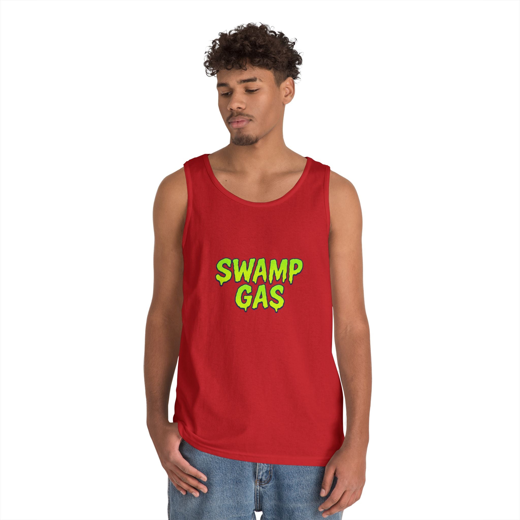 Swamp Gas Unisex Heavy Cotton Tank Top - Fun Summer Wear, Graphic Tee for Parties, Gifts, Halloween, Outdoor Events, Festival Apparel
