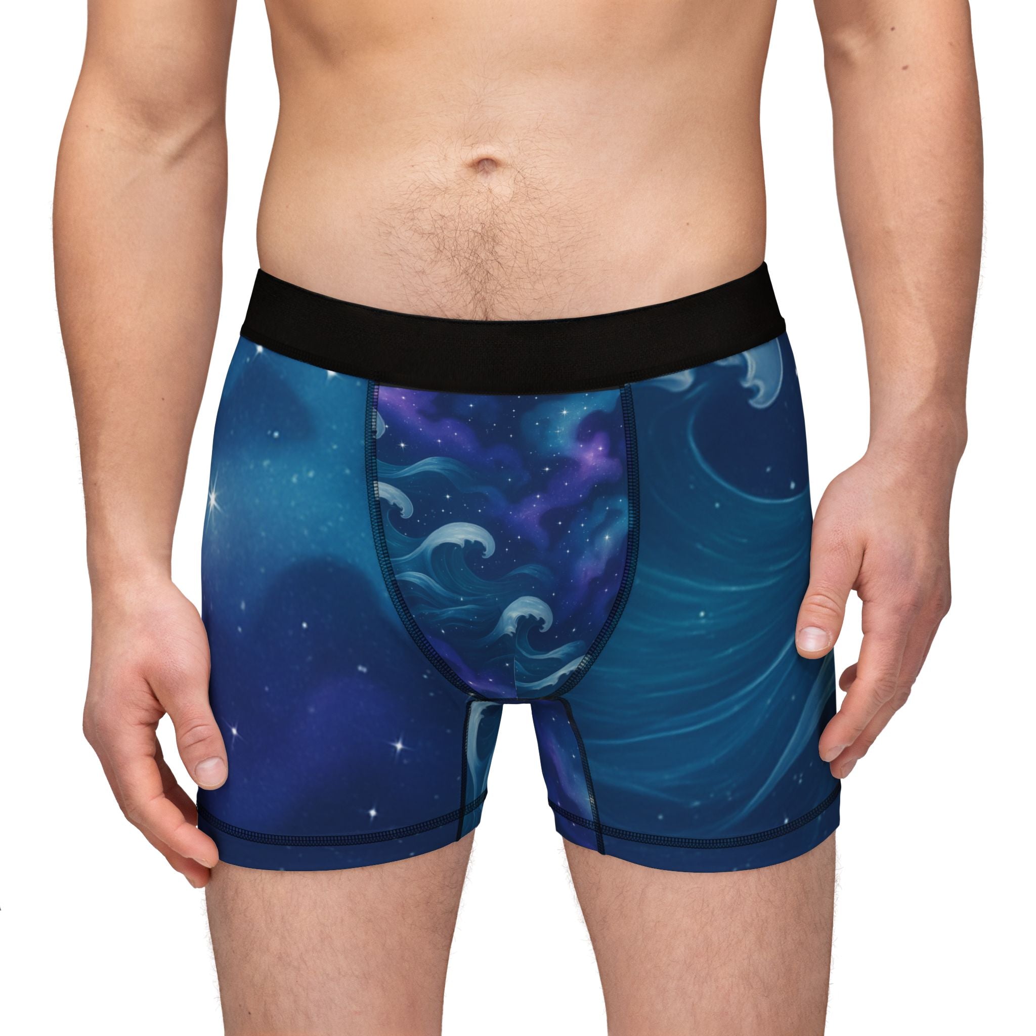 Galaxy Wave Boxer Briefs — Men's Cosmic Night AOP Underwear