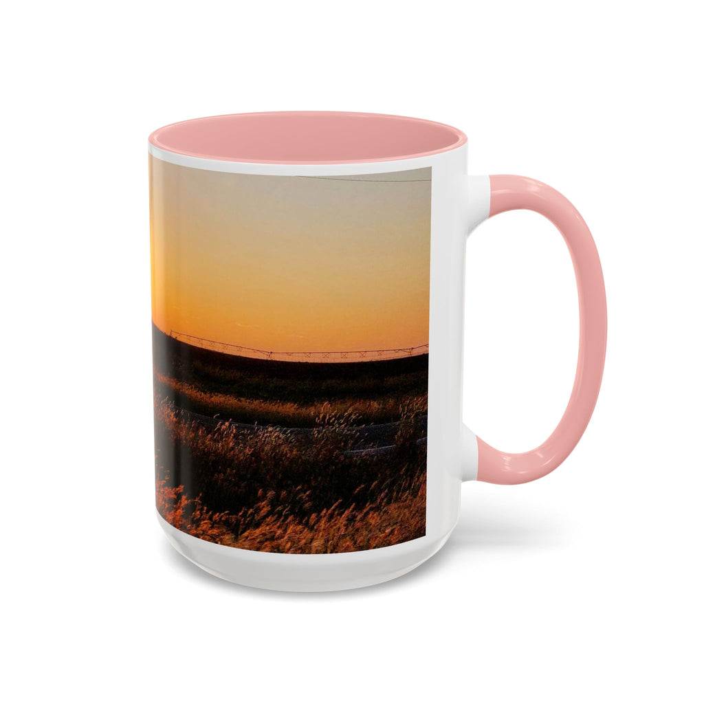Sunset Prairie Accent Coffee Mug — Warm Sunrise Landscape 11/15oz