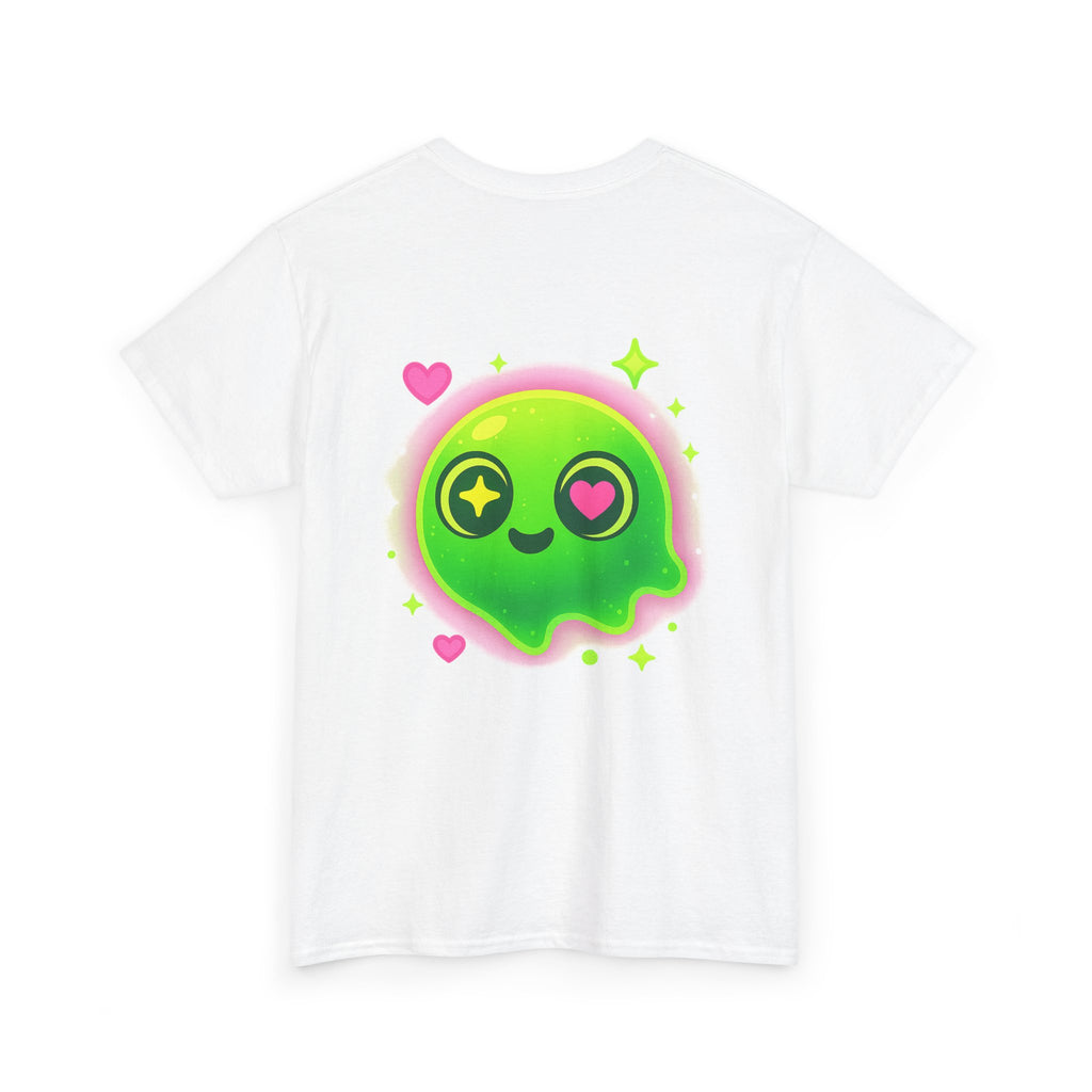 Neon Green Blob Unisex Tee - Cute Cartoonish Design with Hearts and Stars