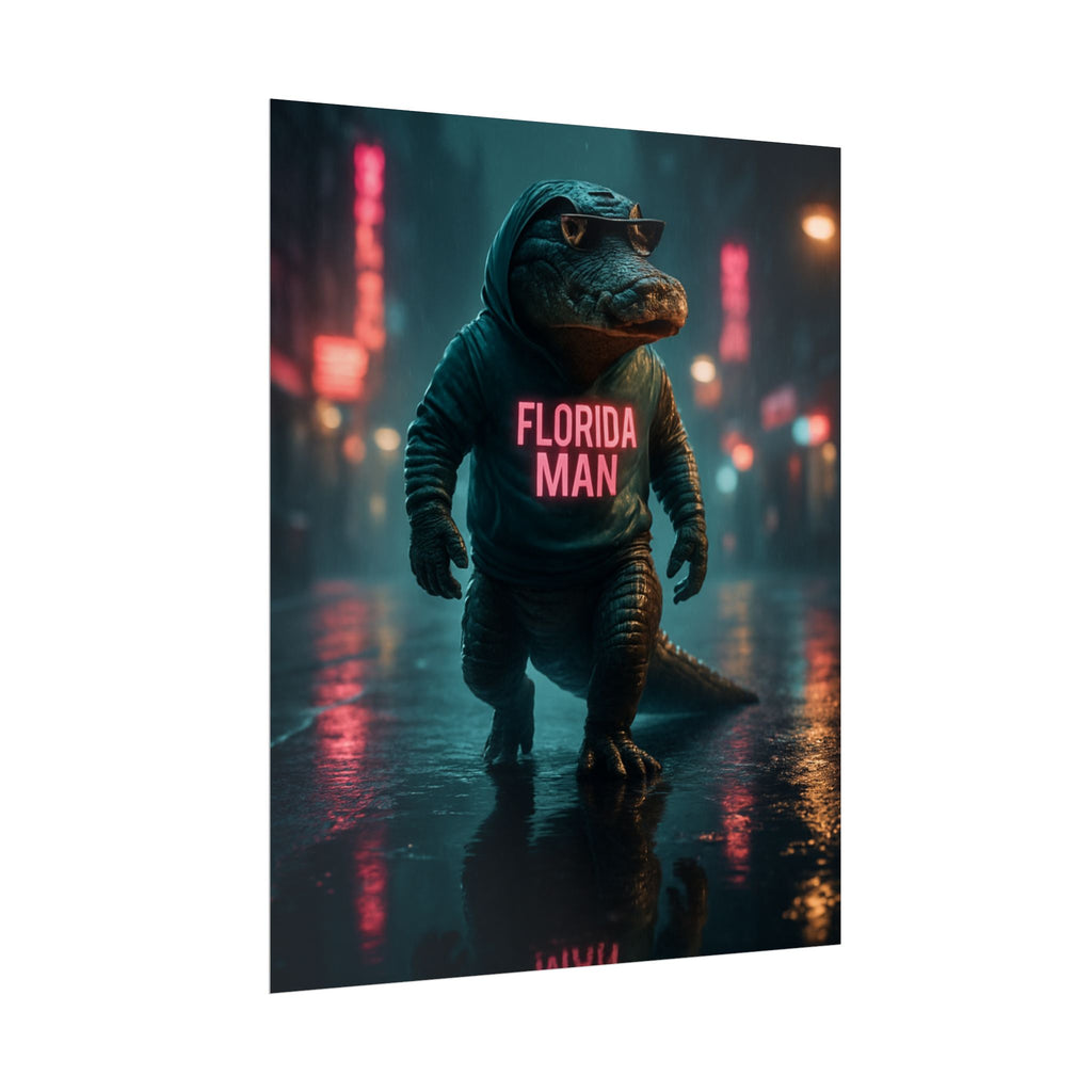 Rolled Posters - Florida Man Gaming Alligator Cyberpunk 3D Render