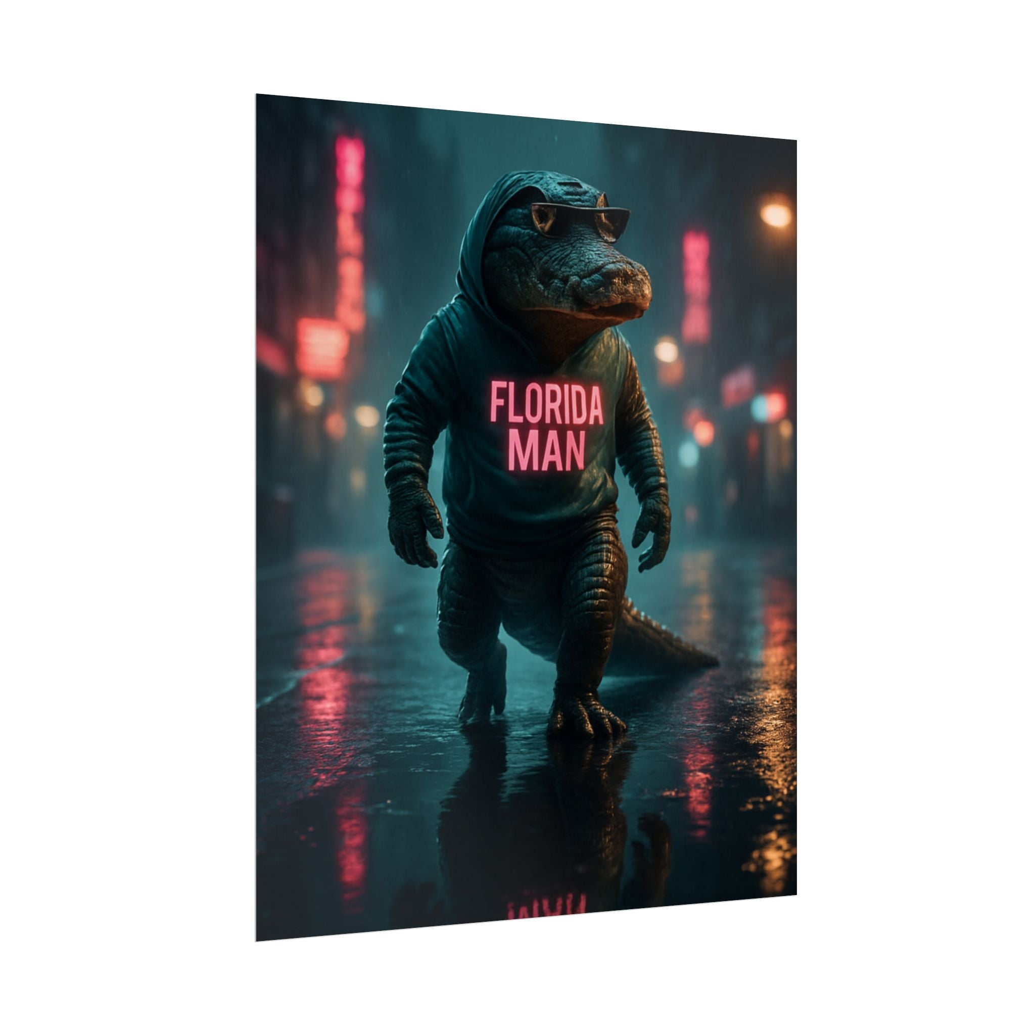 Rolled Posters - Florida Man Gaming Alligator Cyberpunk 3D Render
