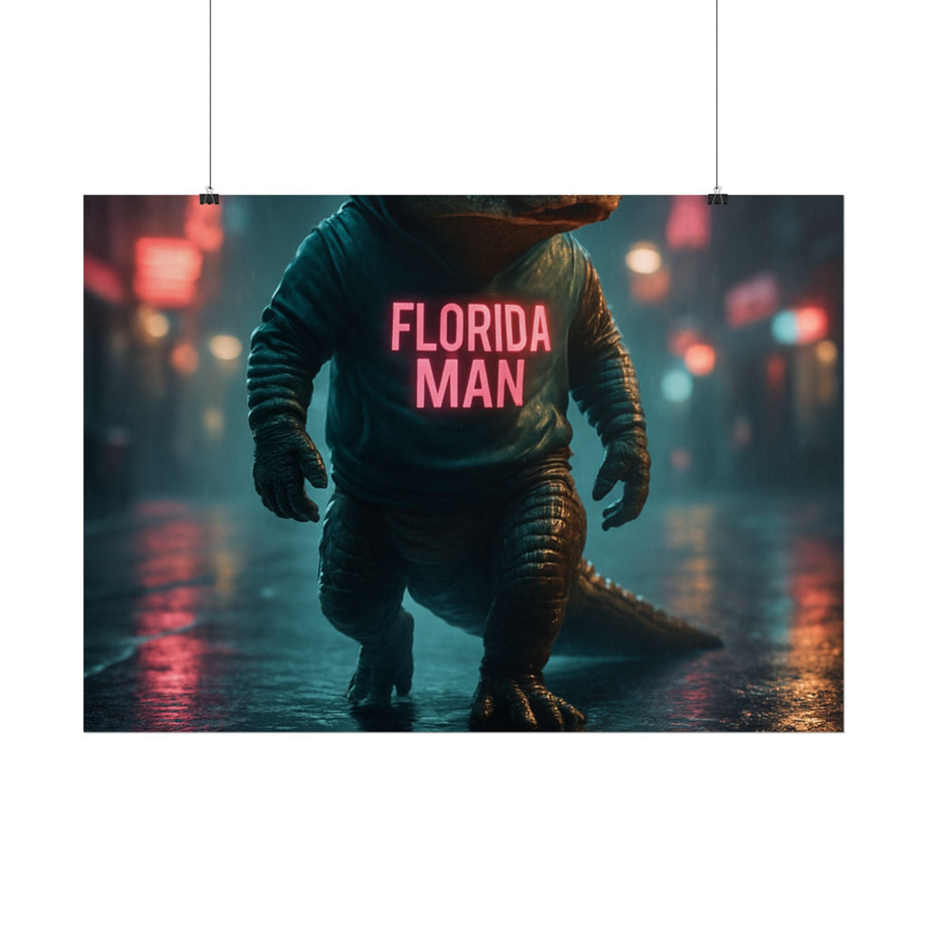 Rolled Posters - Florida Man Gaming Alligator Cyberpunk 3D Render