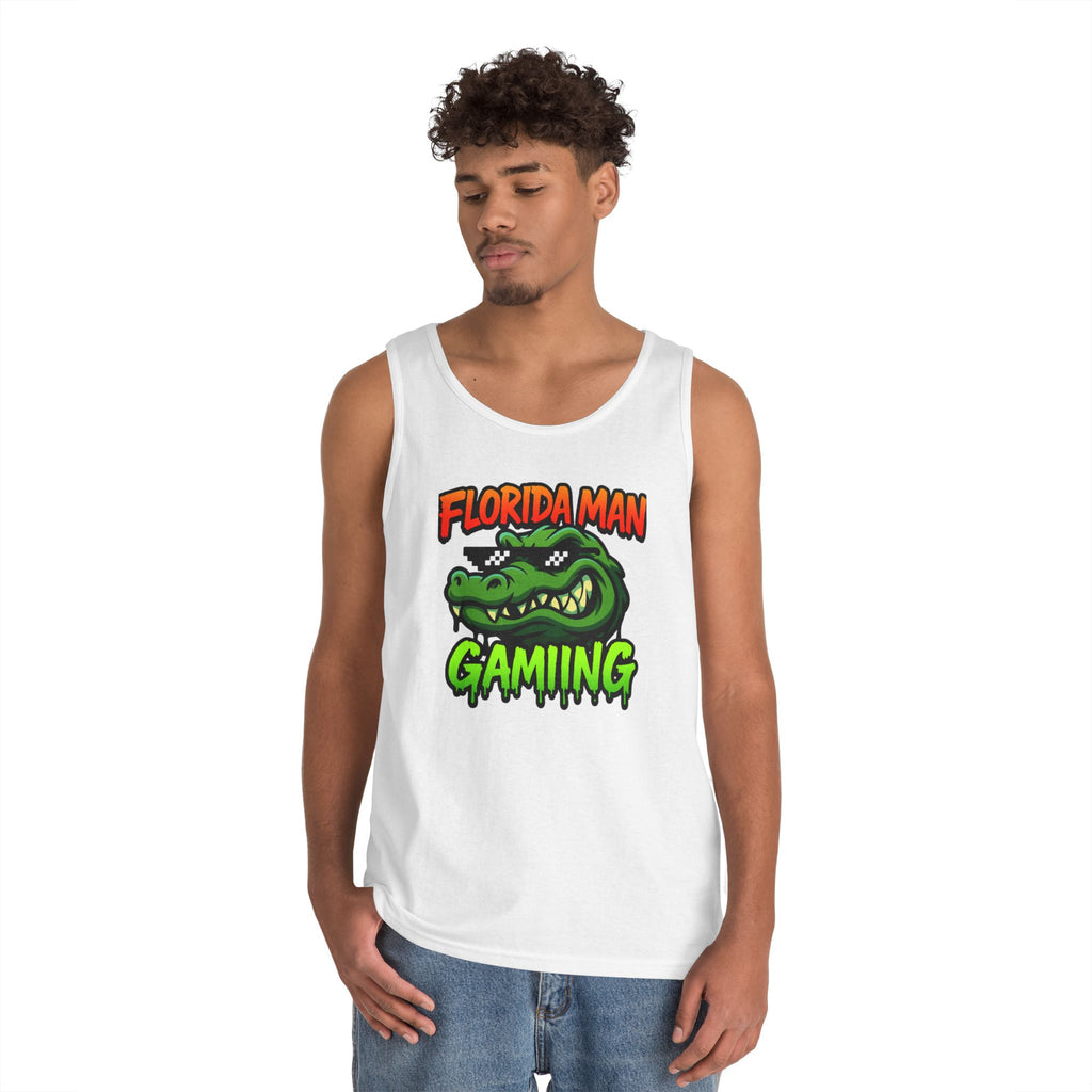 Florida Man Gaming Unisex Heavy Cotton Tank Top, Fun Summer Apparel, Gamer Gift, Casual Wear, Florida Themed Clothing