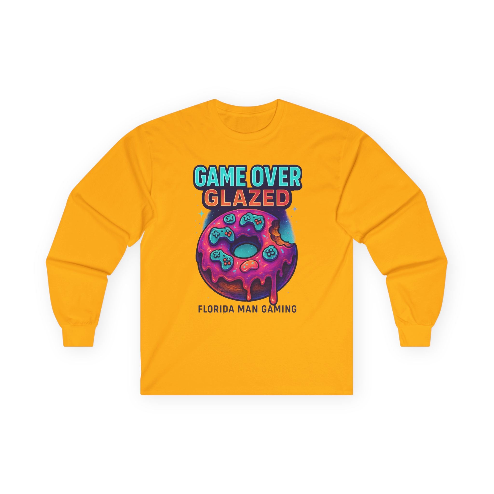 Game Over Glazed Gaming Long Sleeve Tee, Gamer Shirt, Unisex Cotton Tee, Video Game Gift, Retro Gaming Apparel, Fun Gift for Gamers