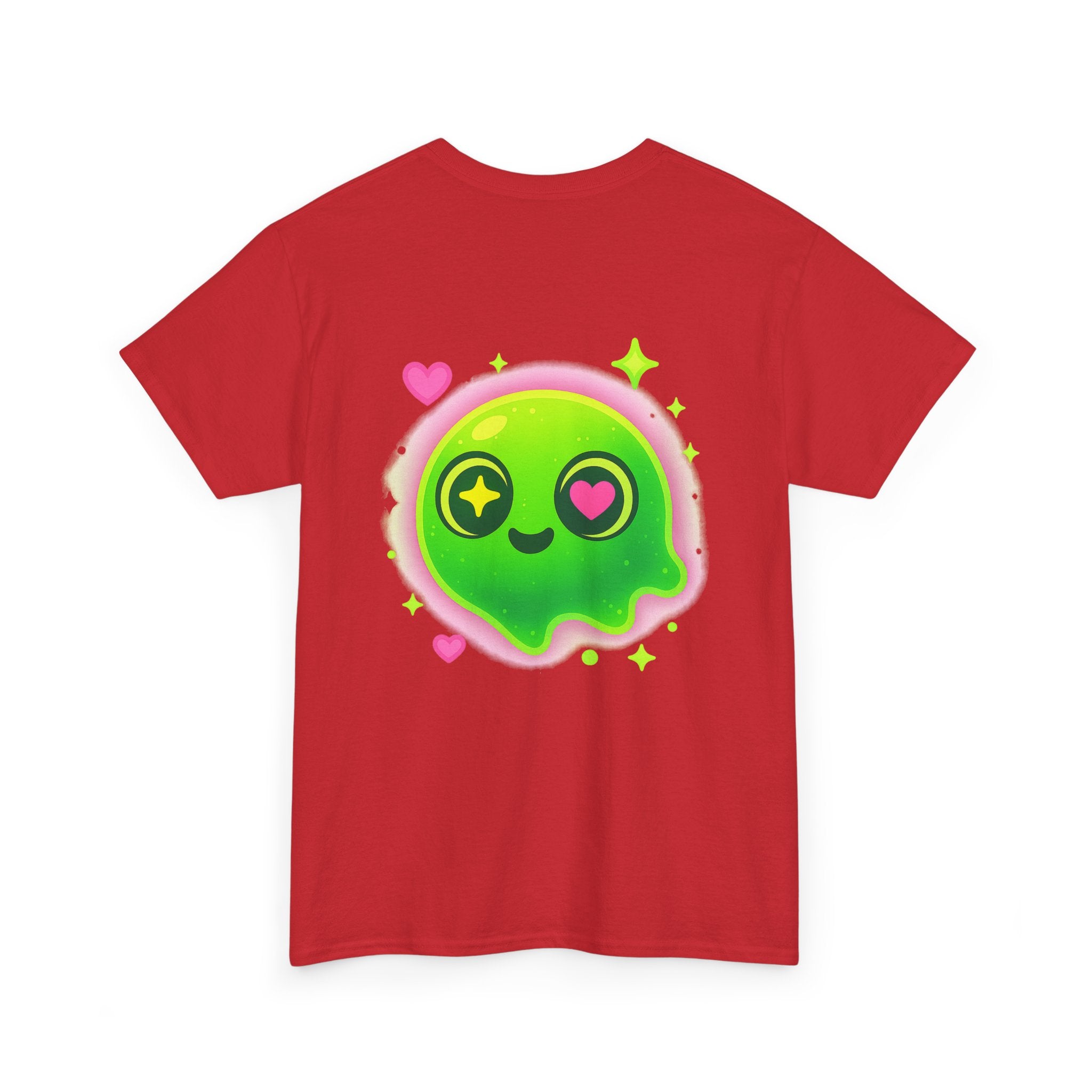 Neon Green Blob Unisex Tee - Cute Cartoonish Design with Hearts and Stars