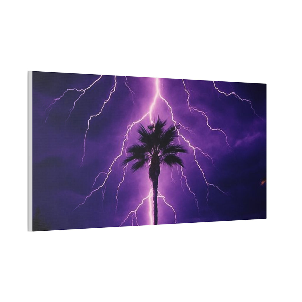 Purple Lightning Palm Tree Canvas Wall Art — Storm Photography Stretched Canvas
