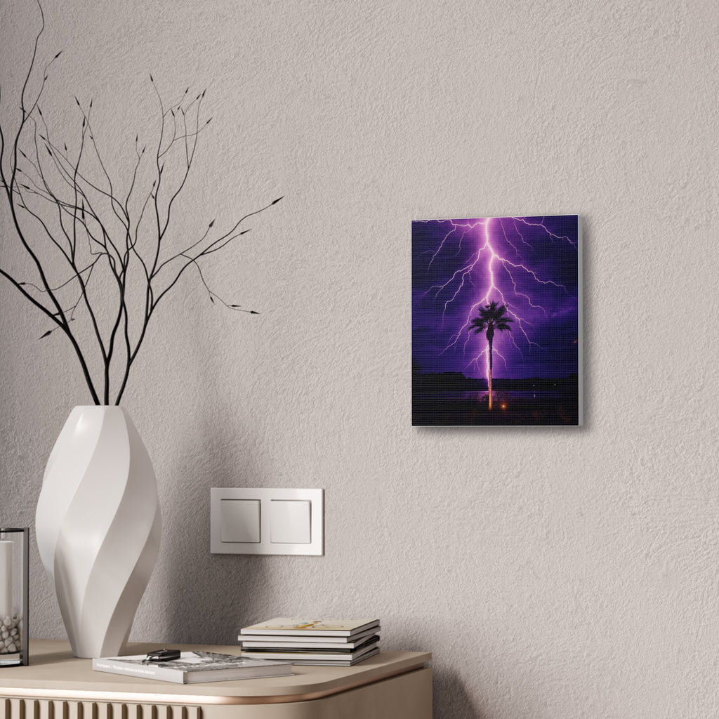 Purple Lightning Palm Tree Canvas Wall Art — Storm Photography Stretched Canvas