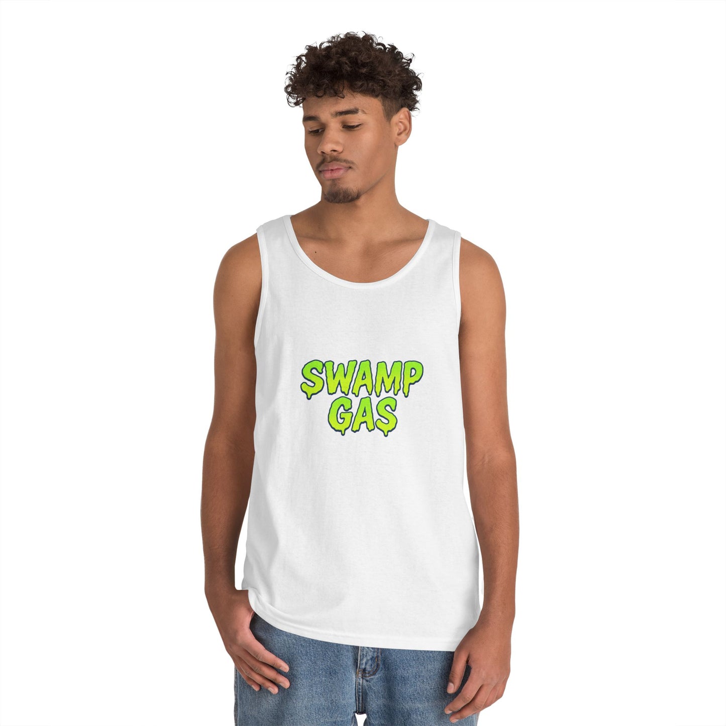 Swamp Gas Unisex Heavy Cotton Tank Top, Funny Summer Shirt, Graphic Muscle Tee, Casual Wear, Gift for Monster Lovers