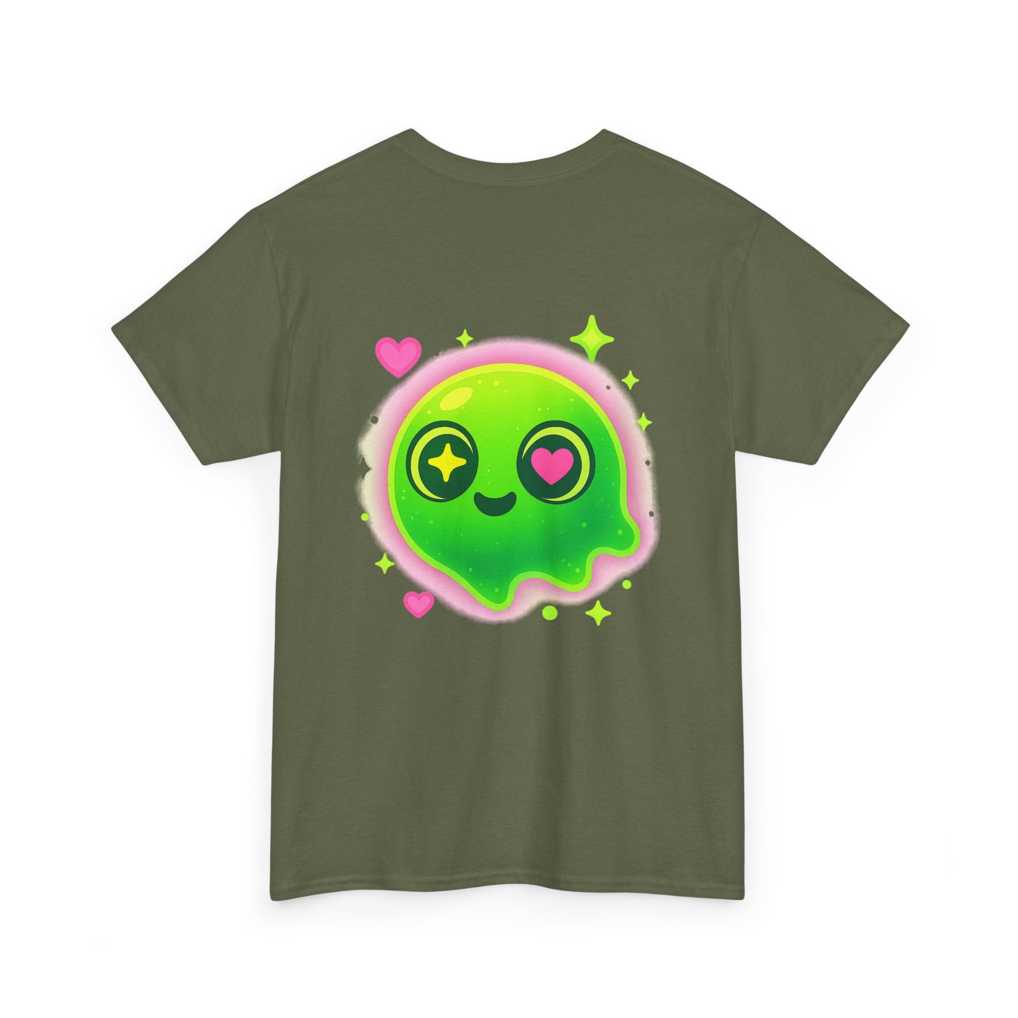 Neon Green Blob Unisex Tee - Cute Cartoonish Design with Hearts and Stars