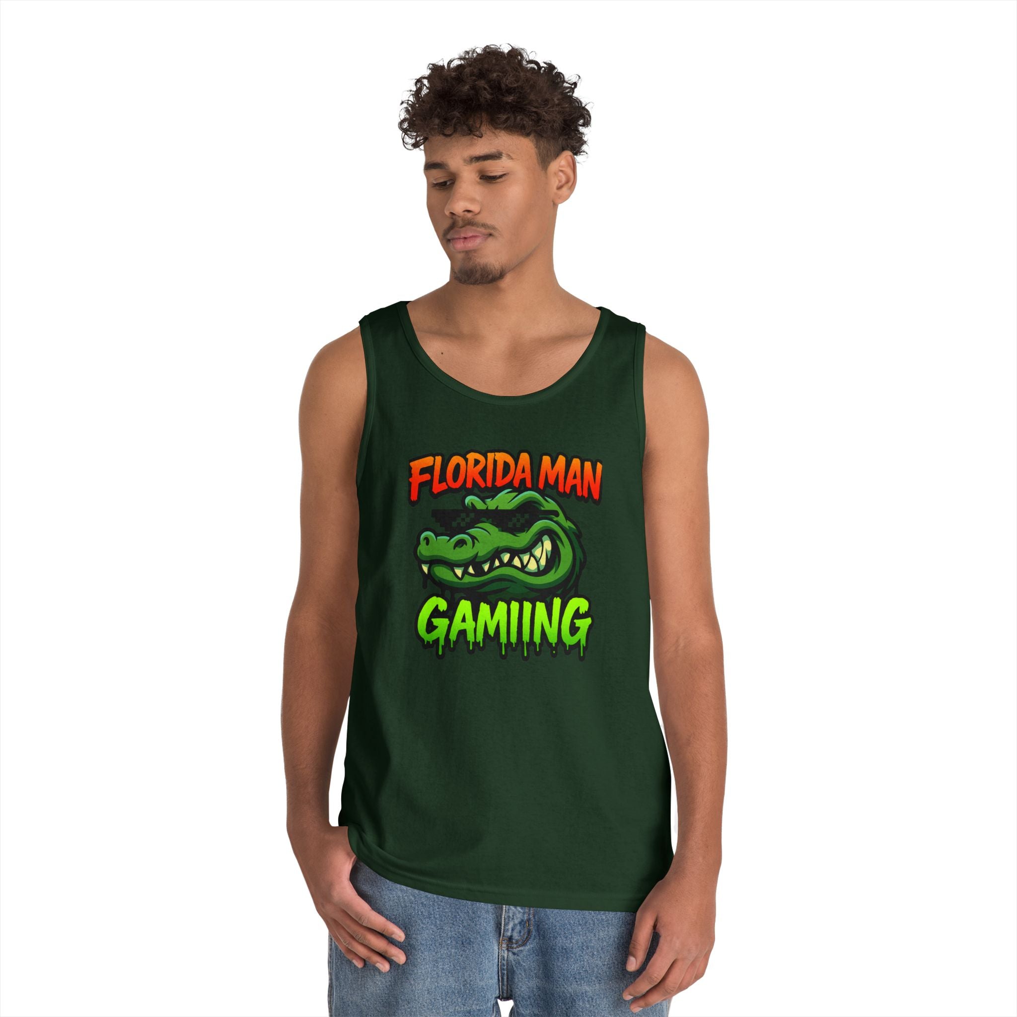 Florida Man Gaming Unisex Heavy Cotton Tank Top, Fun Summer Apparel, Gamer Gift, Casual Wear, Florida Themed Clothing