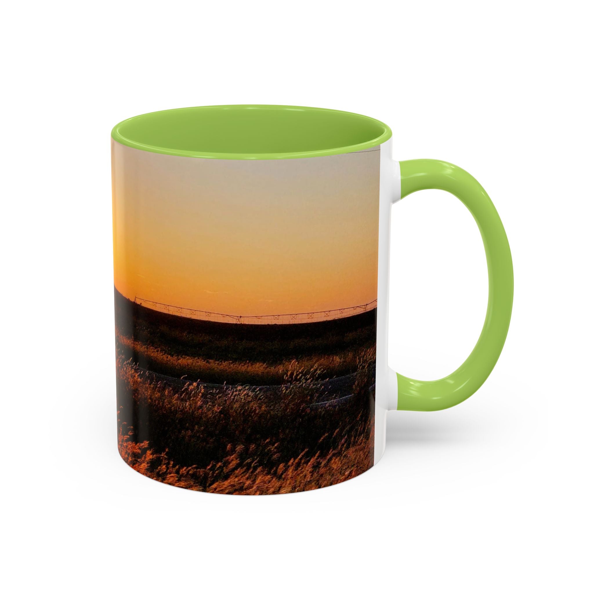 Sunset Prairie Accent Coffee Mug — Warm Sunrise Landscape 11/15oz