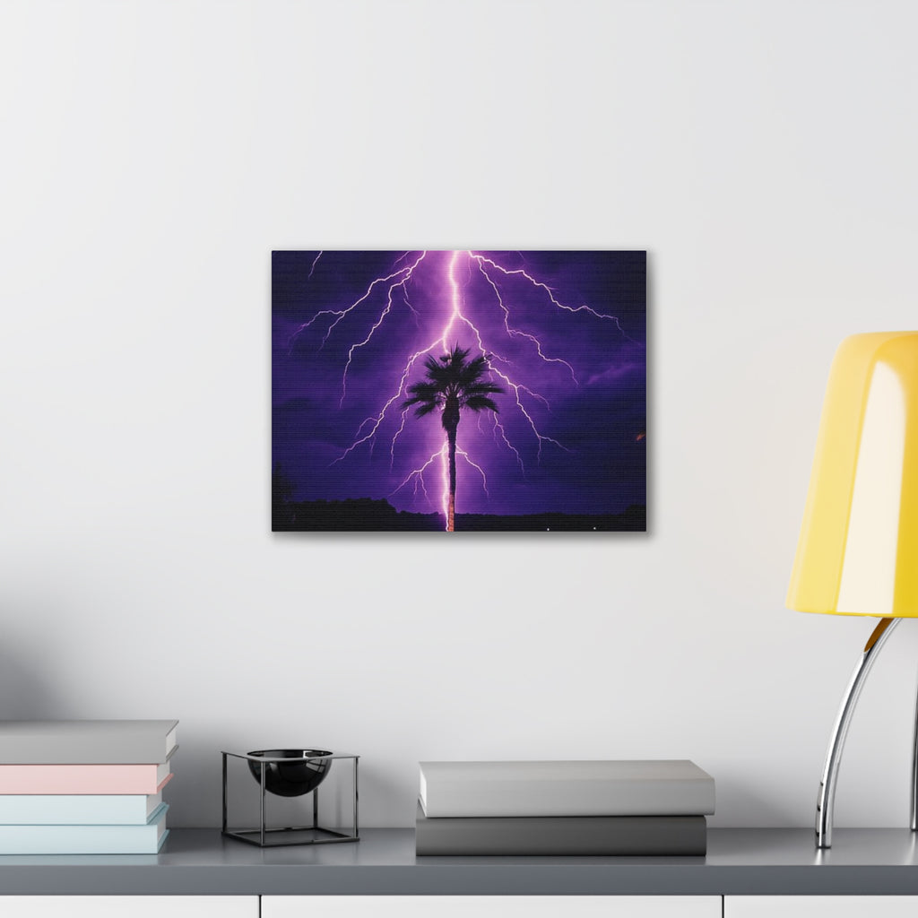 Purple Lightning Palm Tree Canvas Wall Art — Storm Photography Stretched Canvas