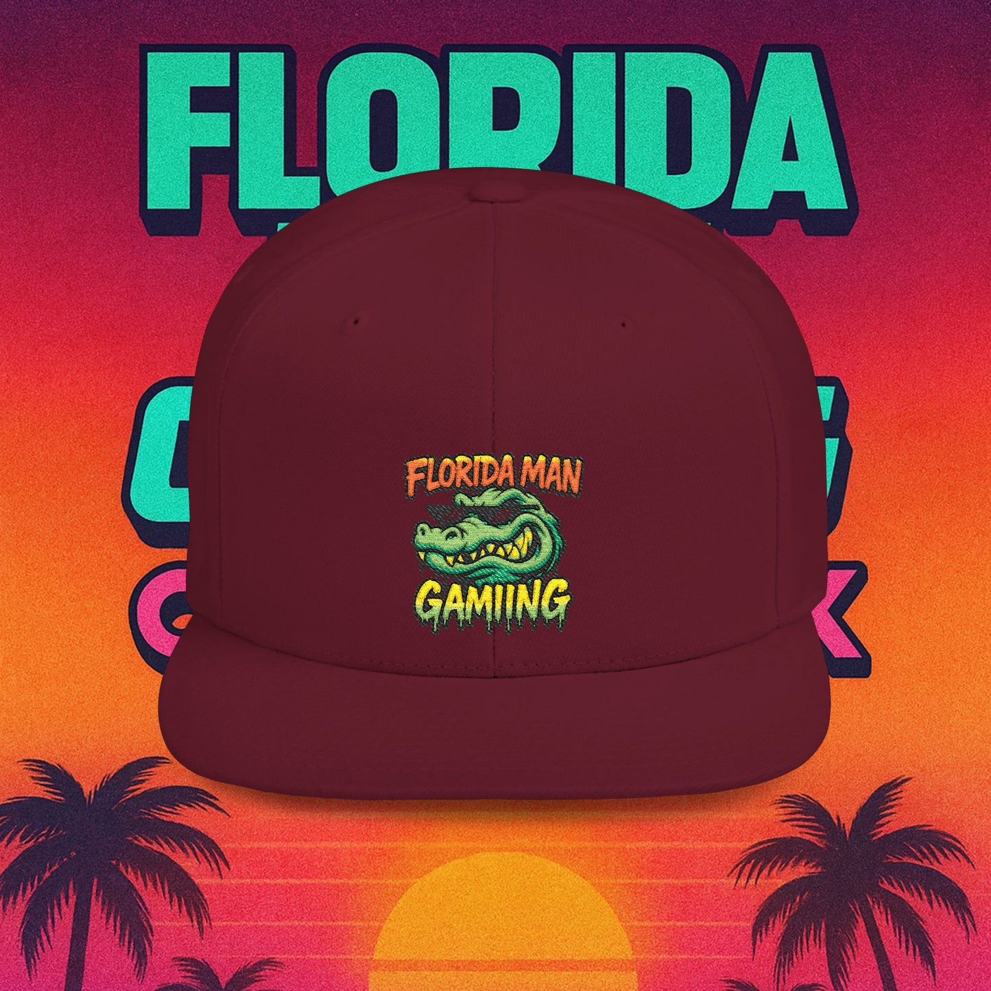 Florida Man Gaming Snapback Hat, Trendy Flat Bill Cap, Fun Gaming Accessory, Perfect for Gifts, Casual Style, Summer Vibes