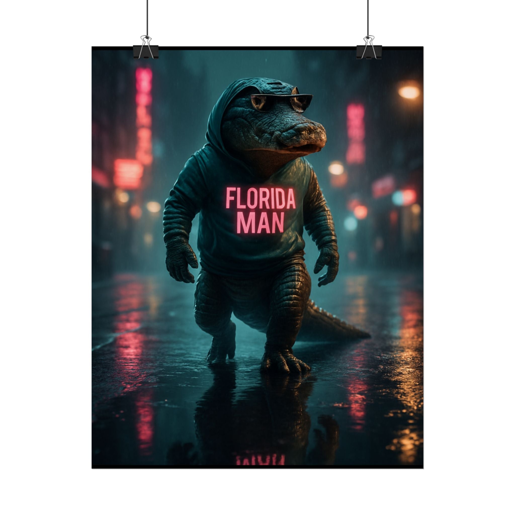 Rolled Posters - Florida Man Gaming Alligator Cyberpunk 3D Render