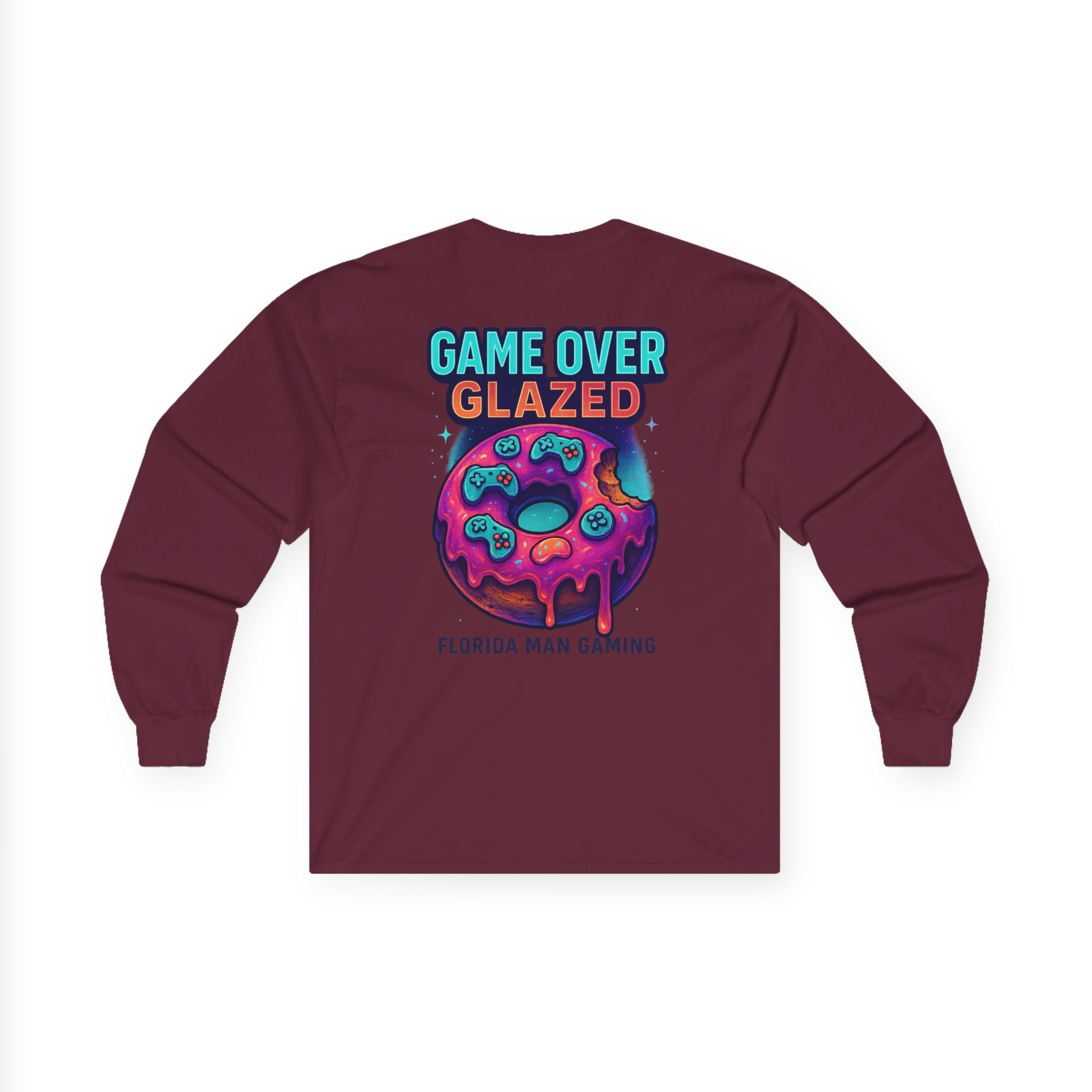 Game Over Glazed Gaming Long Sleeve Tee, Gamer Shirt, Unisex Cotton Tee, Video Game Gift, Retro Gaming Apparel, Fun Gift for Gamers