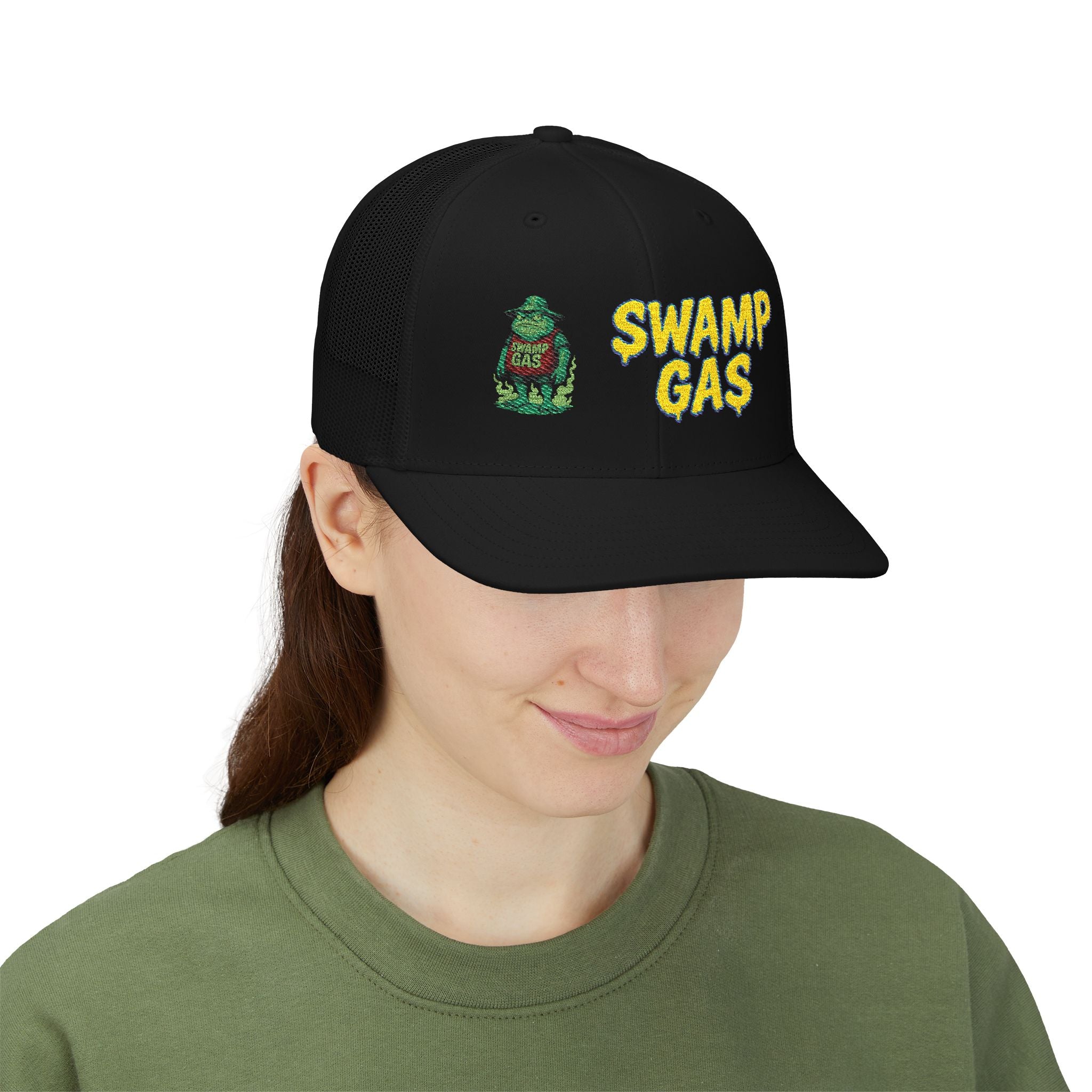 Swamp Gas Snapback Trucker Cap, Fun Summer Hat, Casual Outdoor Cap, Unique Gift for Him/Her, Festival Headwear, Retro Style Cap