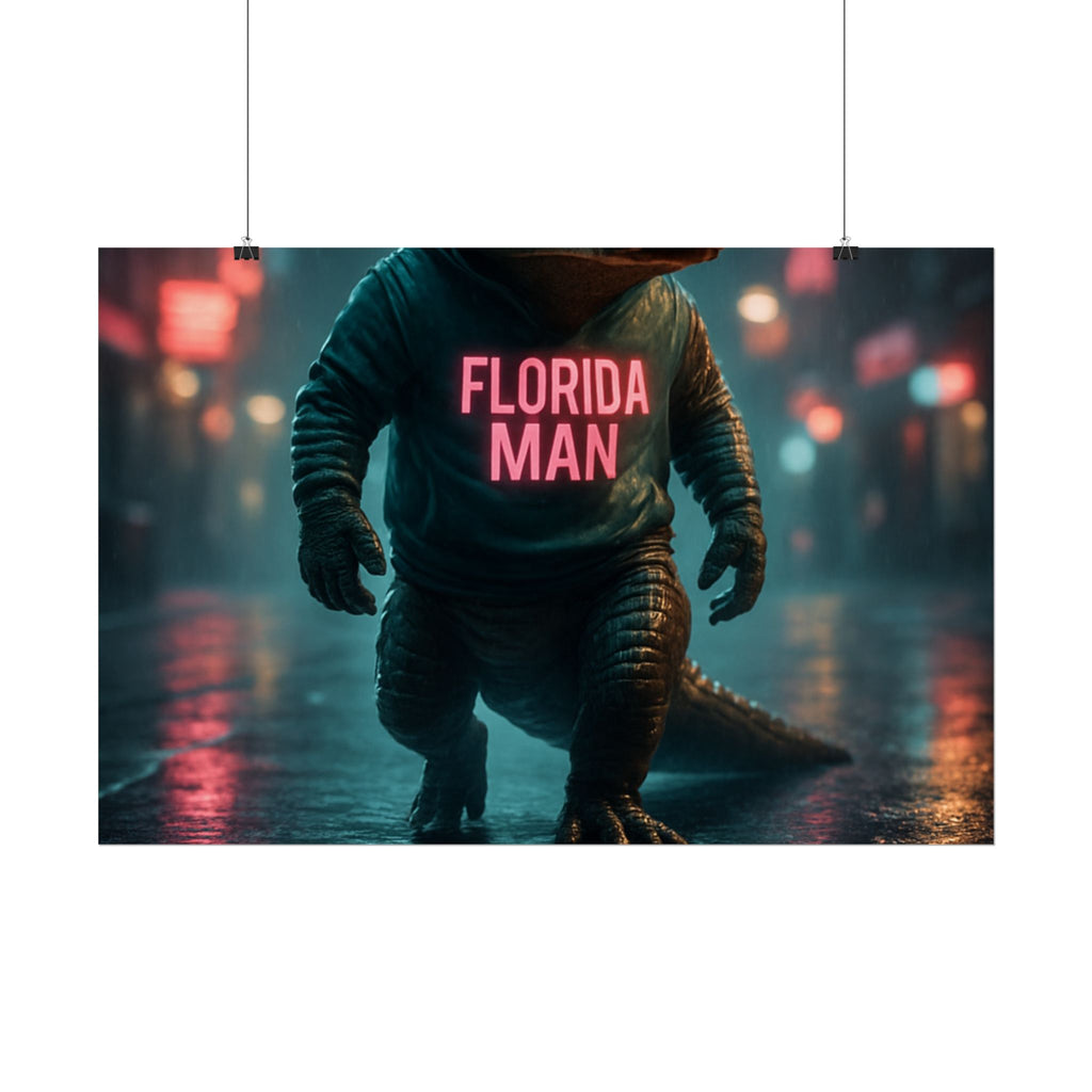 Rolled Posters - Florida Man Gaming Alligator Cyberpunk 3D Render