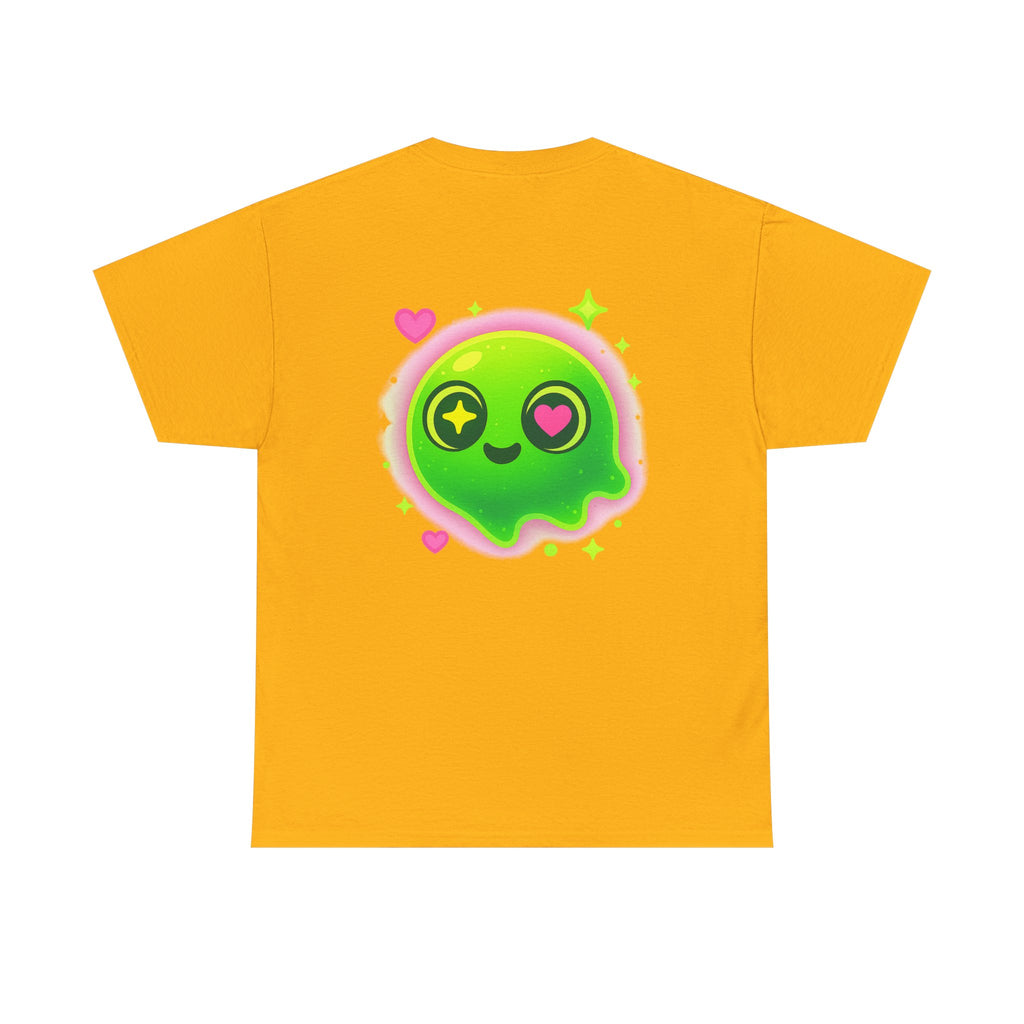 Neon Green Blob Unisex Tee - Cute Cartoonish Design with Hearts and Stars