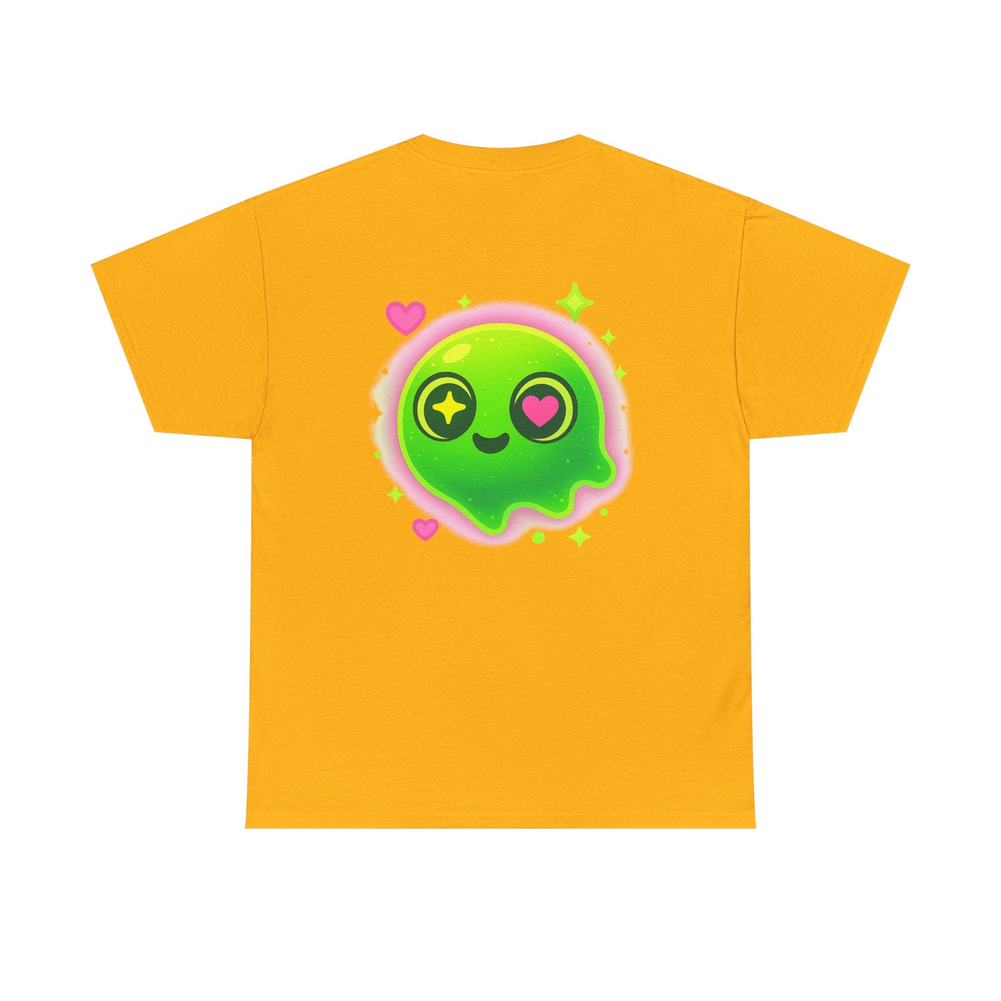 Neon Green Blob Unisex Tee - Cute Cartoonish Design with Hearts and Stars