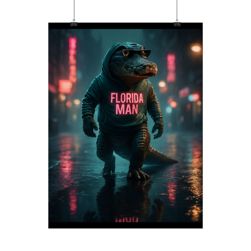 Rolled Posters - Florida Man Gaming Alligator Cyberpunk 3D Render
