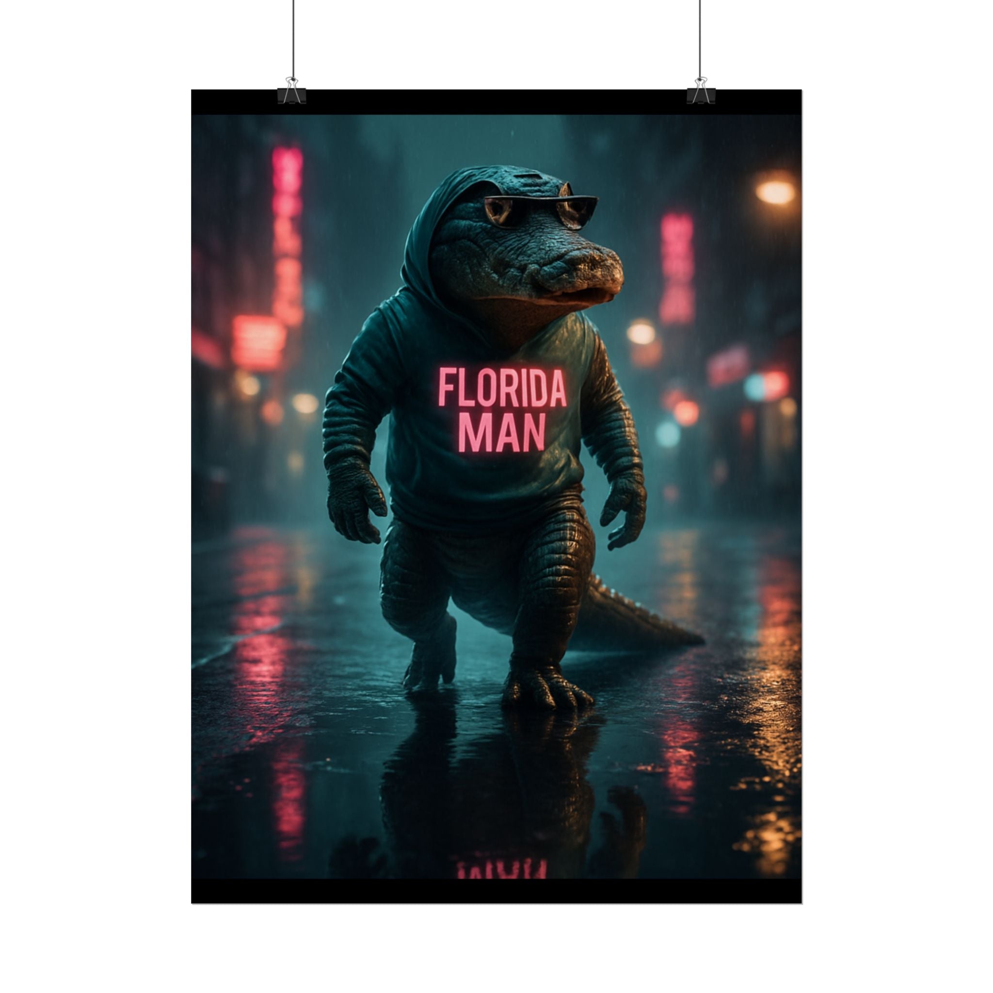 Rolled Posters - Florida Man Gaming Alligator Cyberpunk 3D Render