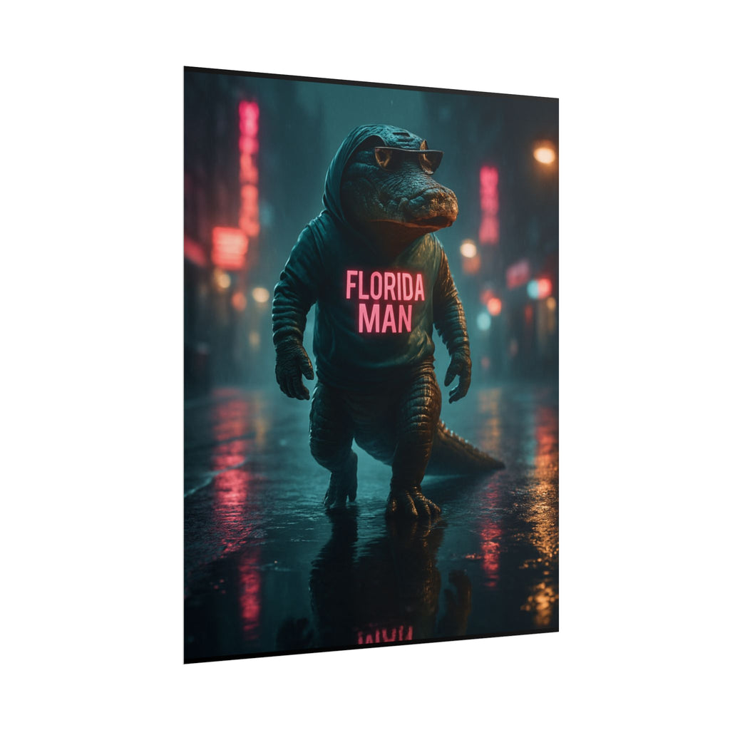 Rolled Posters - Florida Man Gaming Alligator Cyberpunk 3D Render