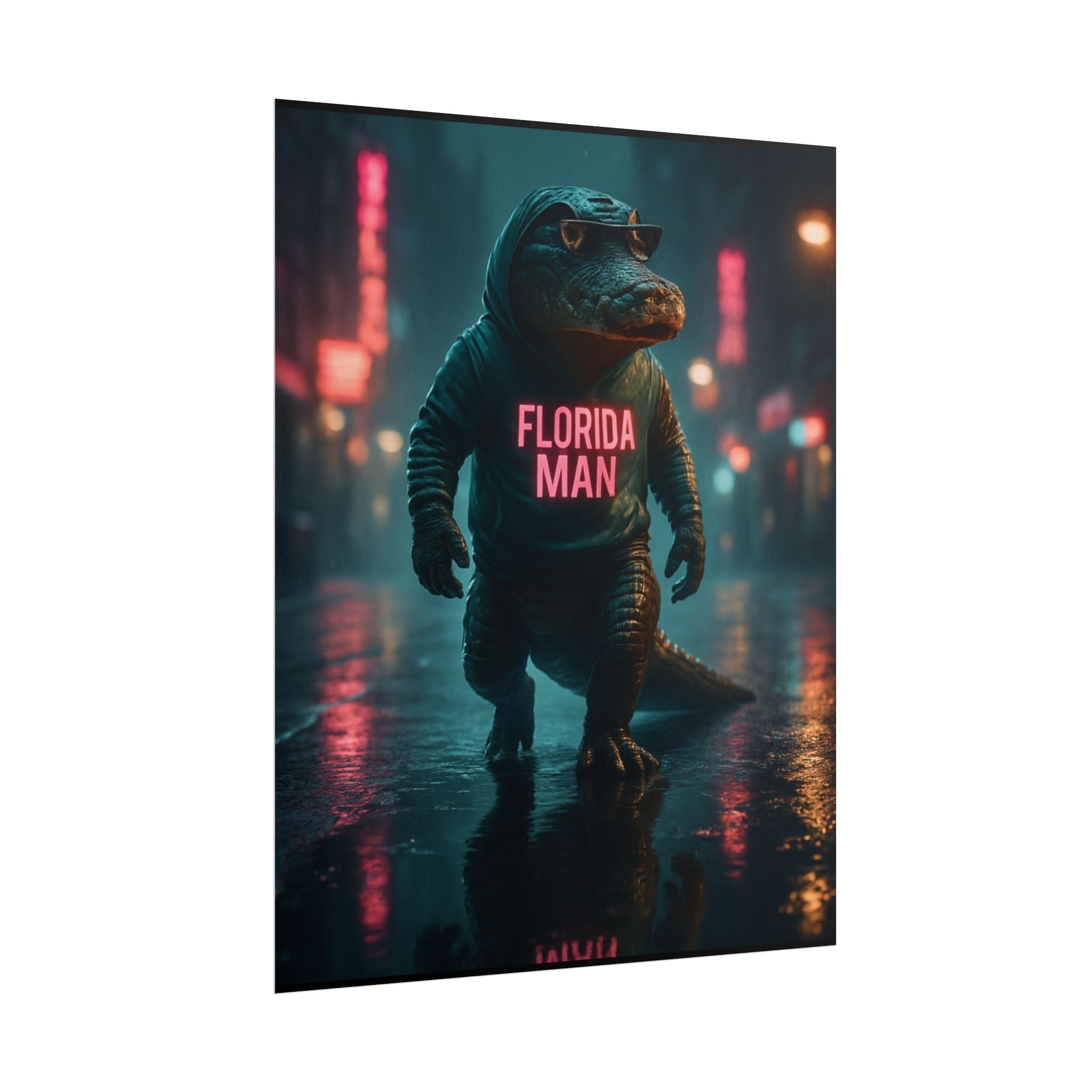 Rolled Posters - Florida Man Gaming Alligator Cyberpunk 3D Render