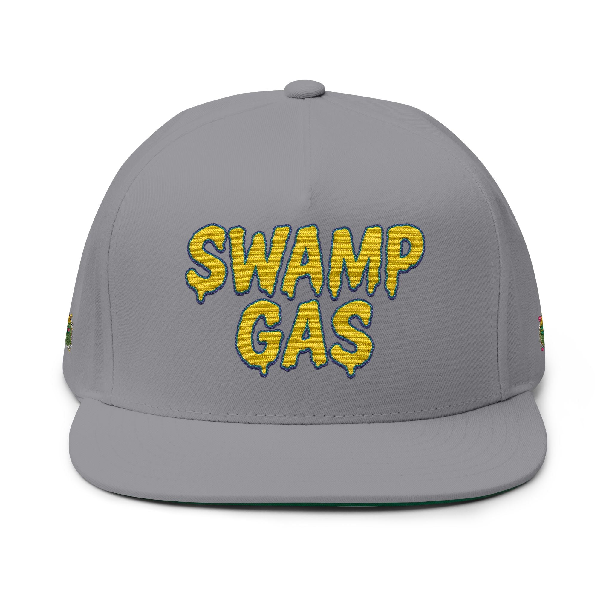 Swamp Gas Embroidered Flat Bill Cap | Trendy Snapback, Gifts for Friends, Festival Wear, Streetwear Style, Summer Accessory