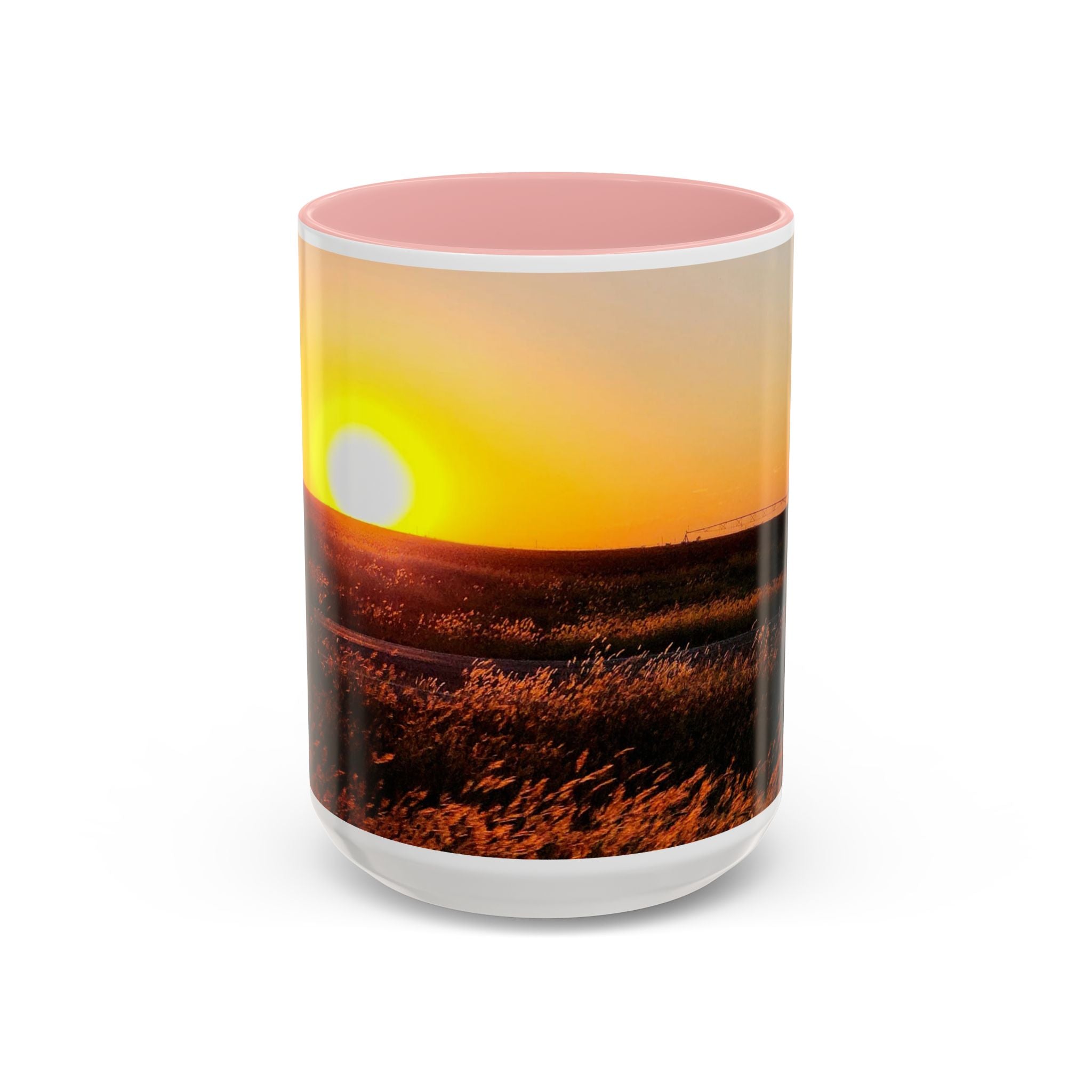 Sunset Prairie Accent Coffee Mug — Warm Sunrise Landscape 11/15oz