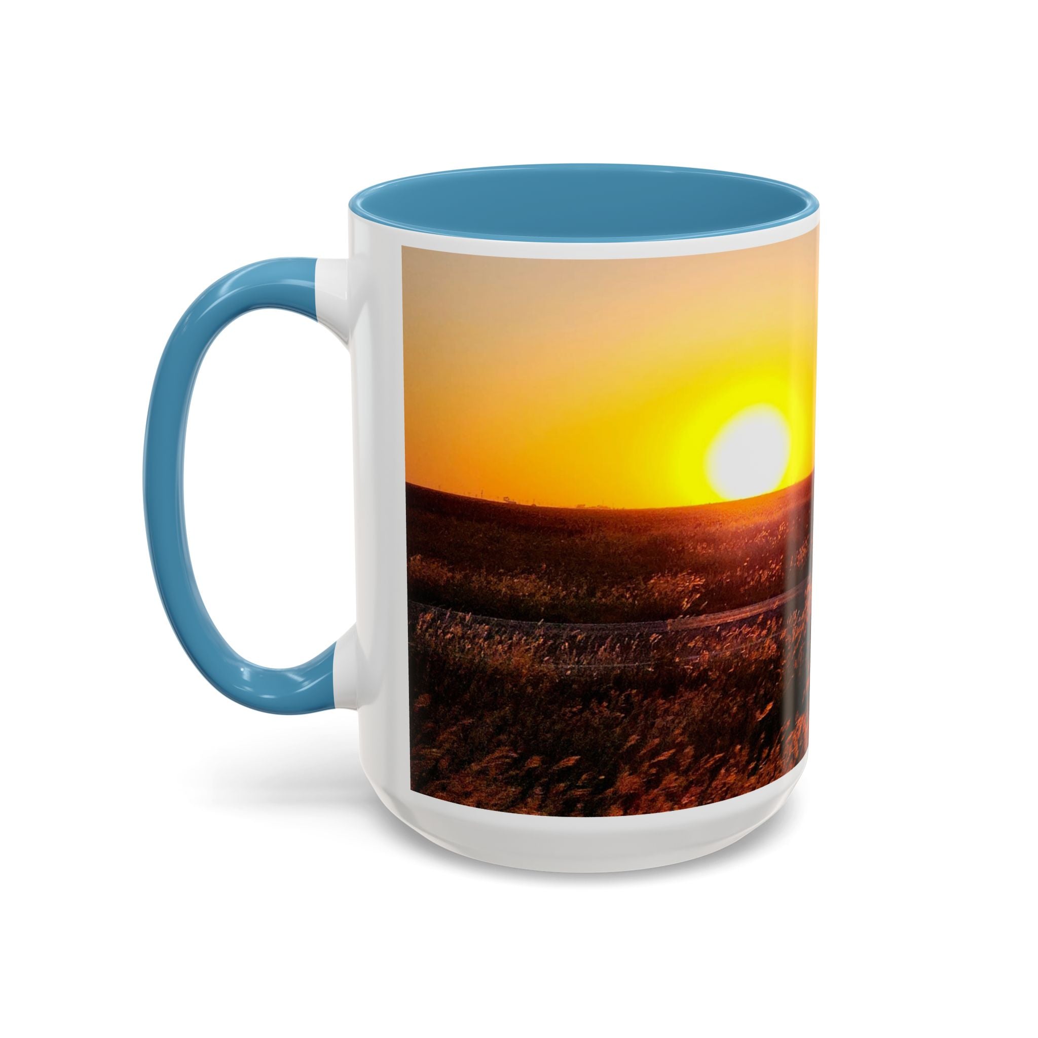 Sunset Prairie Accent Coffee Mug — Warm Sunrise Landscape 11/15oz