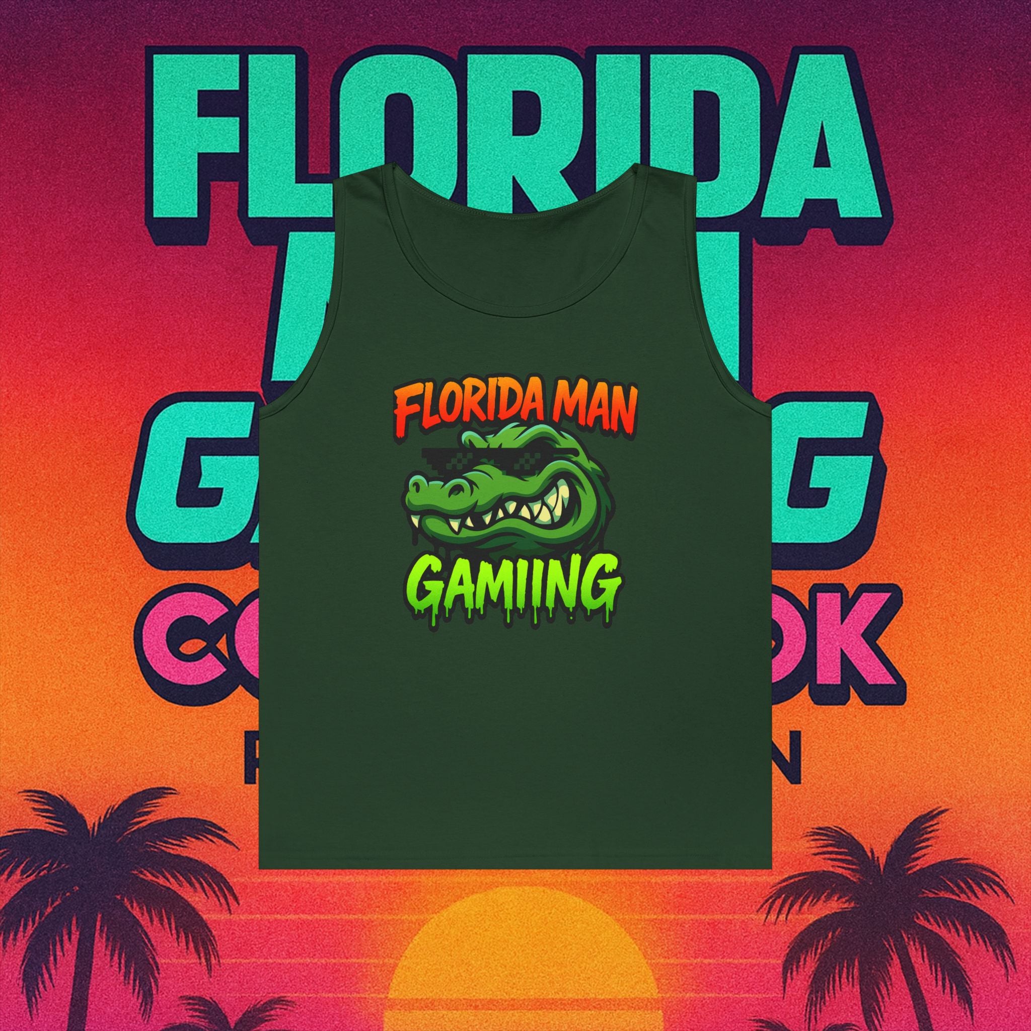 Florida Man Gaming Unisex Heavy Cotton Tank Top, Fun Summer Apparel, Gamer Gift, Casual Wear, Florida Themed Clothing