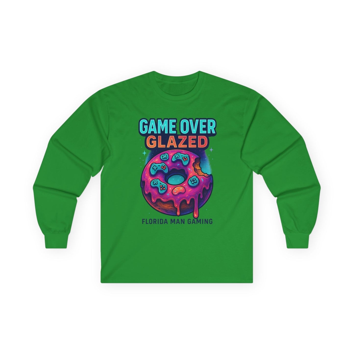 Game Over Glazed Gaming Long Sleeve Tee, Gamer Shirt, Unisex Cotton Tee, Video Game Gift, Retro Gaming Apparel, Fun Gift for Gamers