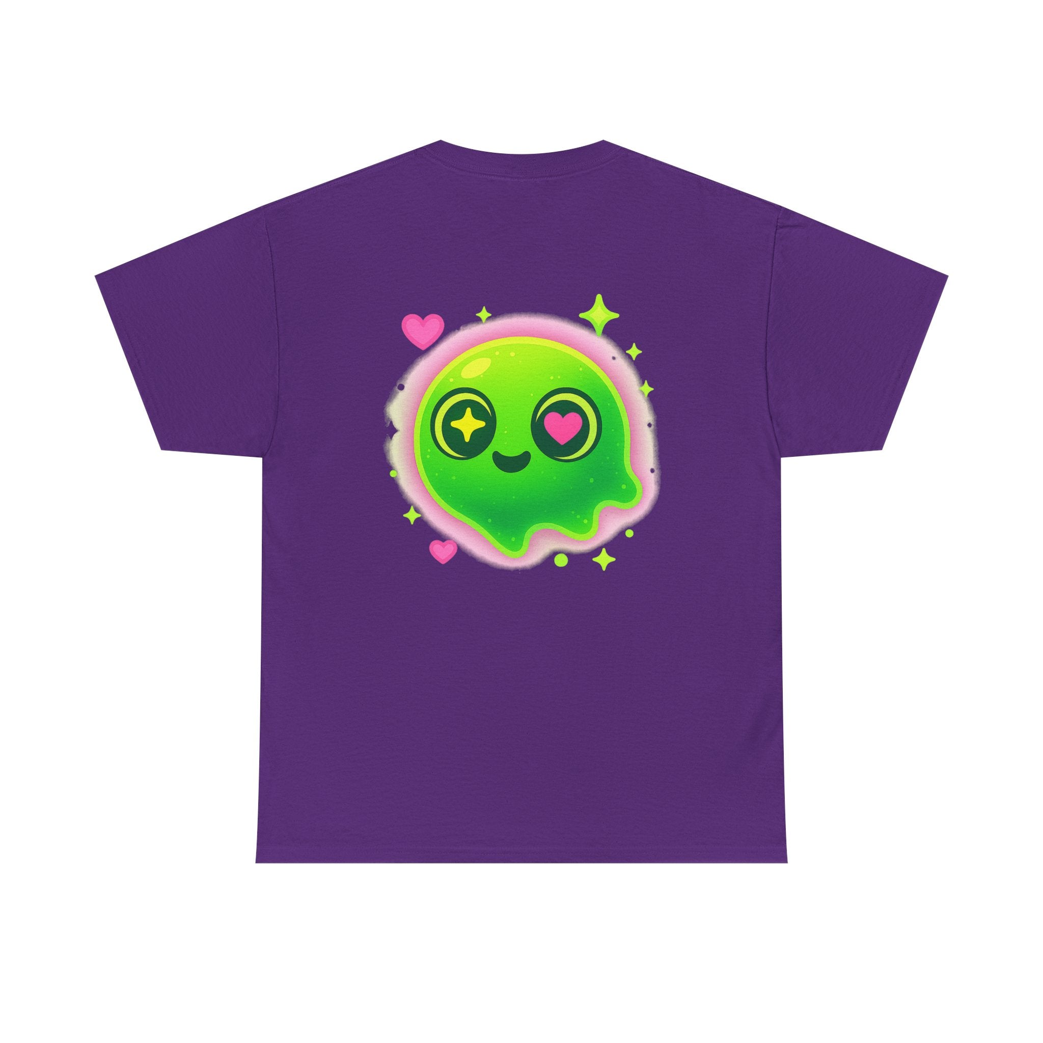 Neon Green Blob Unisex Tee - Cute Cartoonish Design with Hearts and Stars