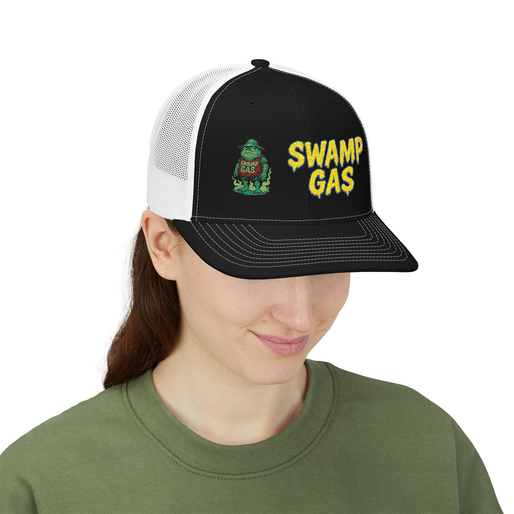 Swamp Gas Snapback Trucker Cap, Fun Summer Hat, Casual Outdoor Cap, Unique Gift for Him/Her, Festival Headwear, Retro Style Cap