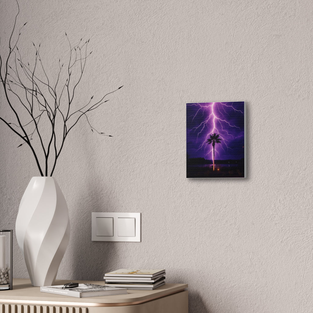 Purple Lightning Palm Tree Canvas Wall Art — Storm Photography Stretched Canvas